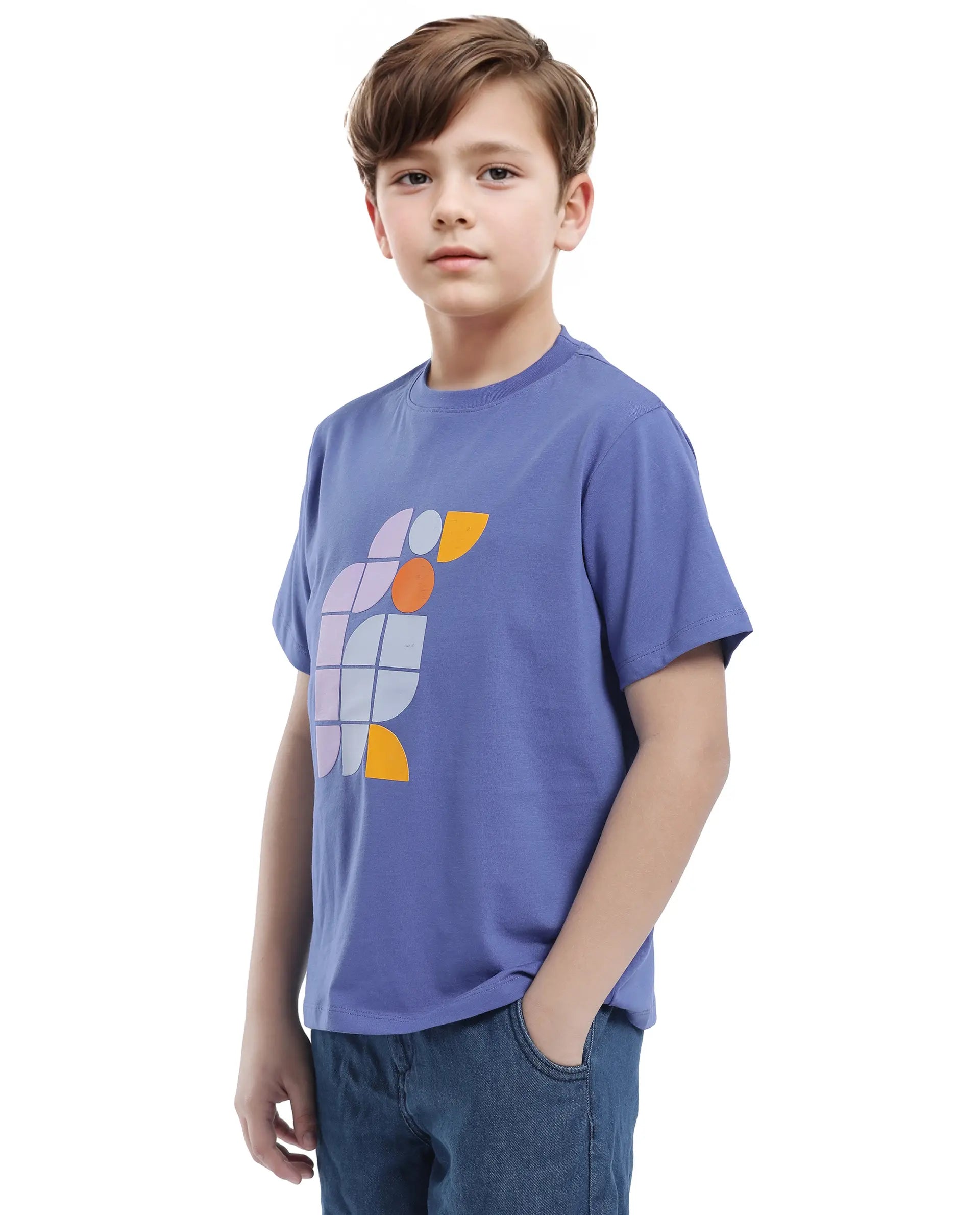 Rare Ones Kids Persh Blue Cotton Blend Half Sleeve Printed Regular Fit T-Shirt