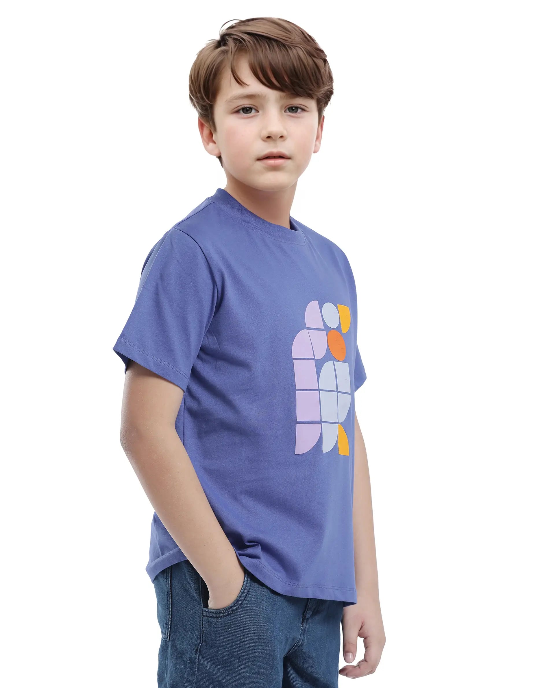Rare Ones Kids Persh Blue Cotton Blend Half Sleeve Printed Regular Fit T-Shirt