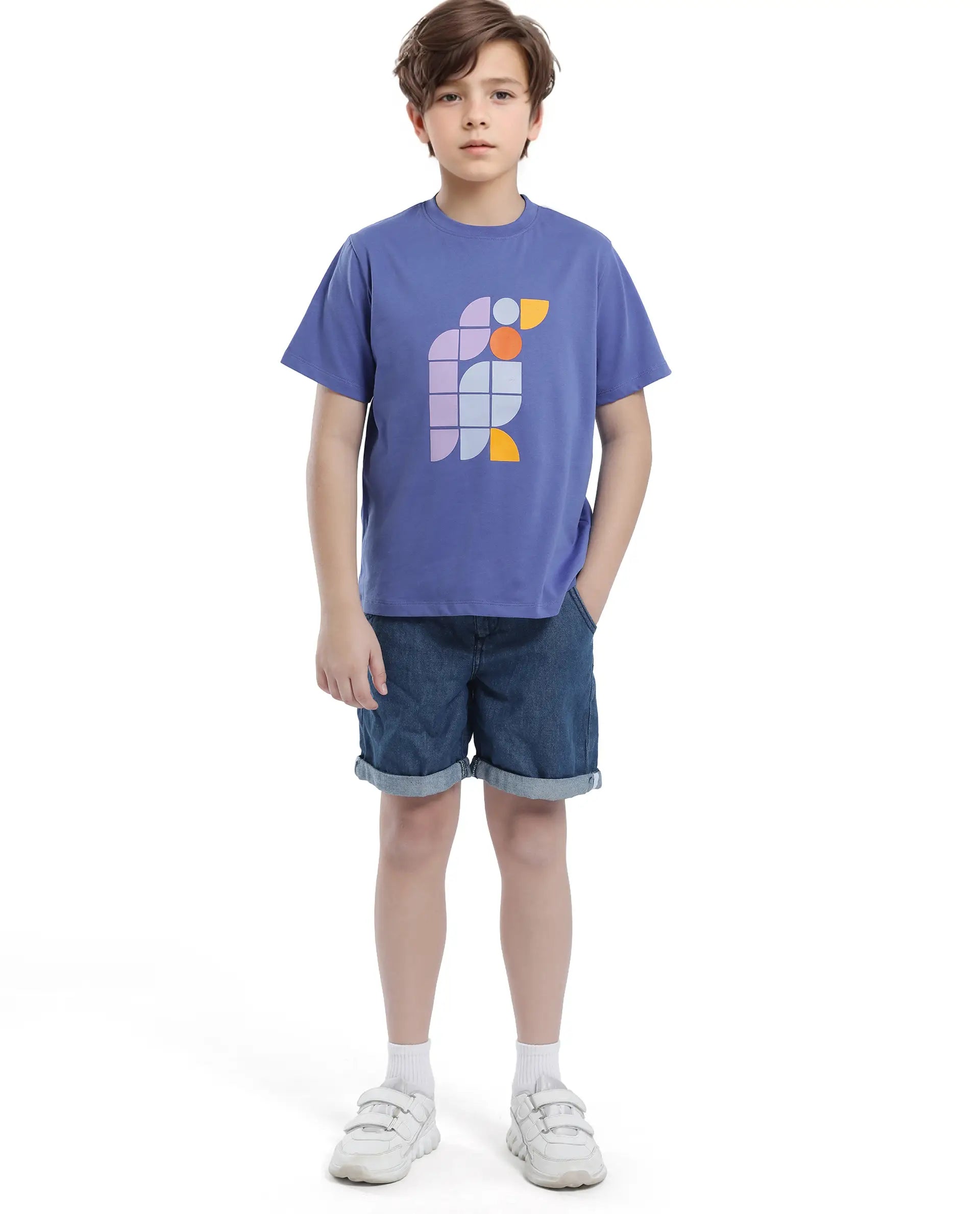 Rare Ones Kids Persh Blue Cotton Blend Half Sleeve Printed Regular Fit T-Shirt