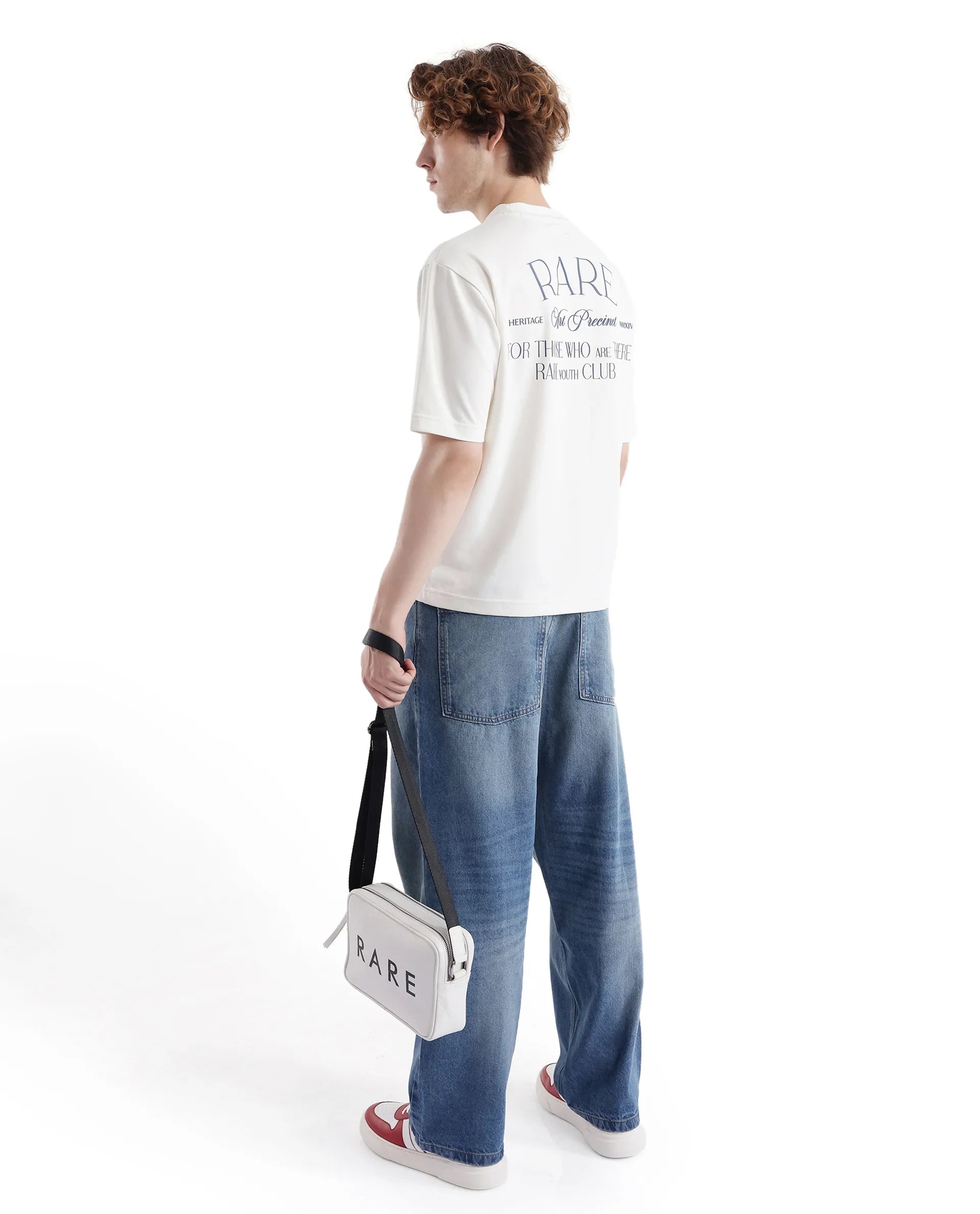 Rare Rabbit Men Persus Off White Cotton Poly Fabric Short Sleeve Boxy Fit Printed T-Shirt