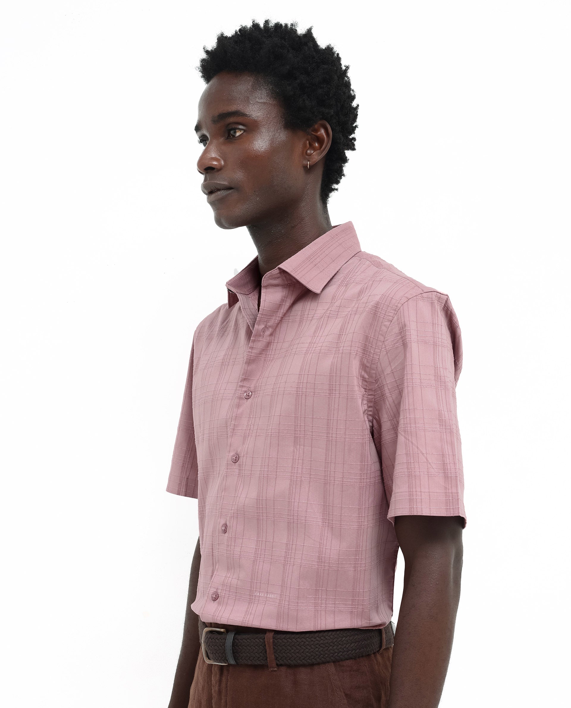 Rare Rabbit Men's Pesca Dusky Pink Cotton Polyester Fabric Short Sleeve Boxy Fit Checks Shirt