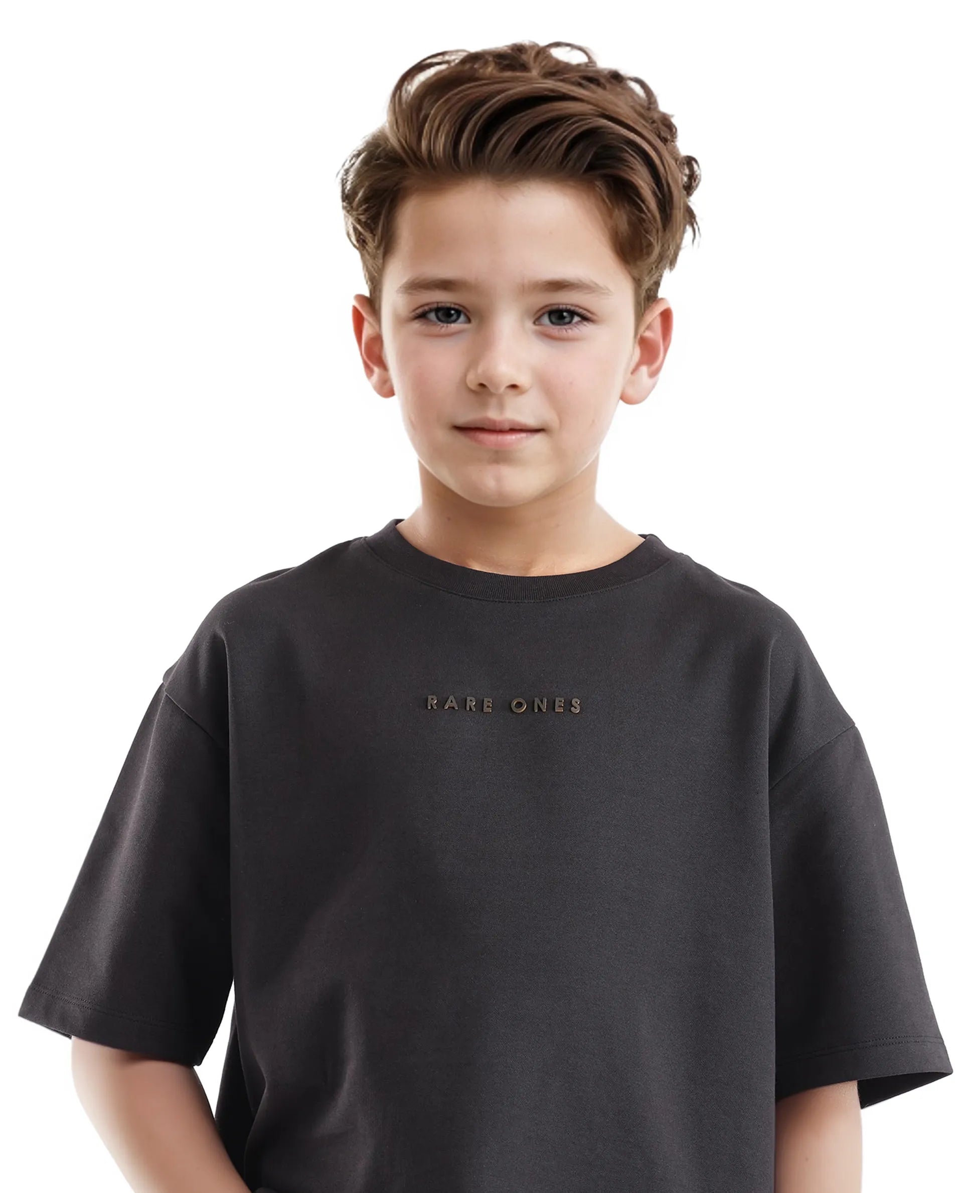 Rare Ones Kids Pete Black Cotton Half Sleeves Crew Neck Oversized Fit HD Print Branded T-Shirt