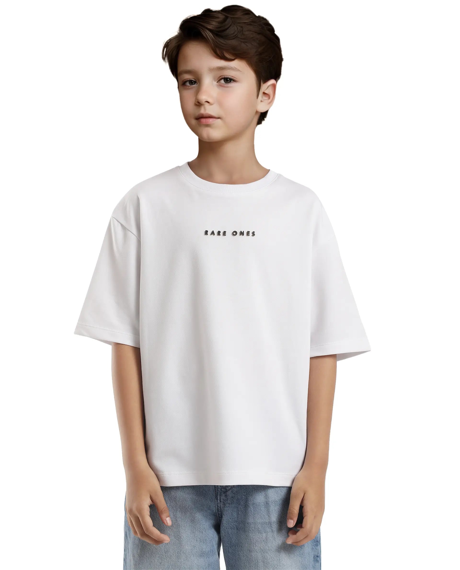 Rare Ones Kids Pete White Cotton Half Sleeves Crew Neck Oversized Fit HD Print Branded T-Shirt