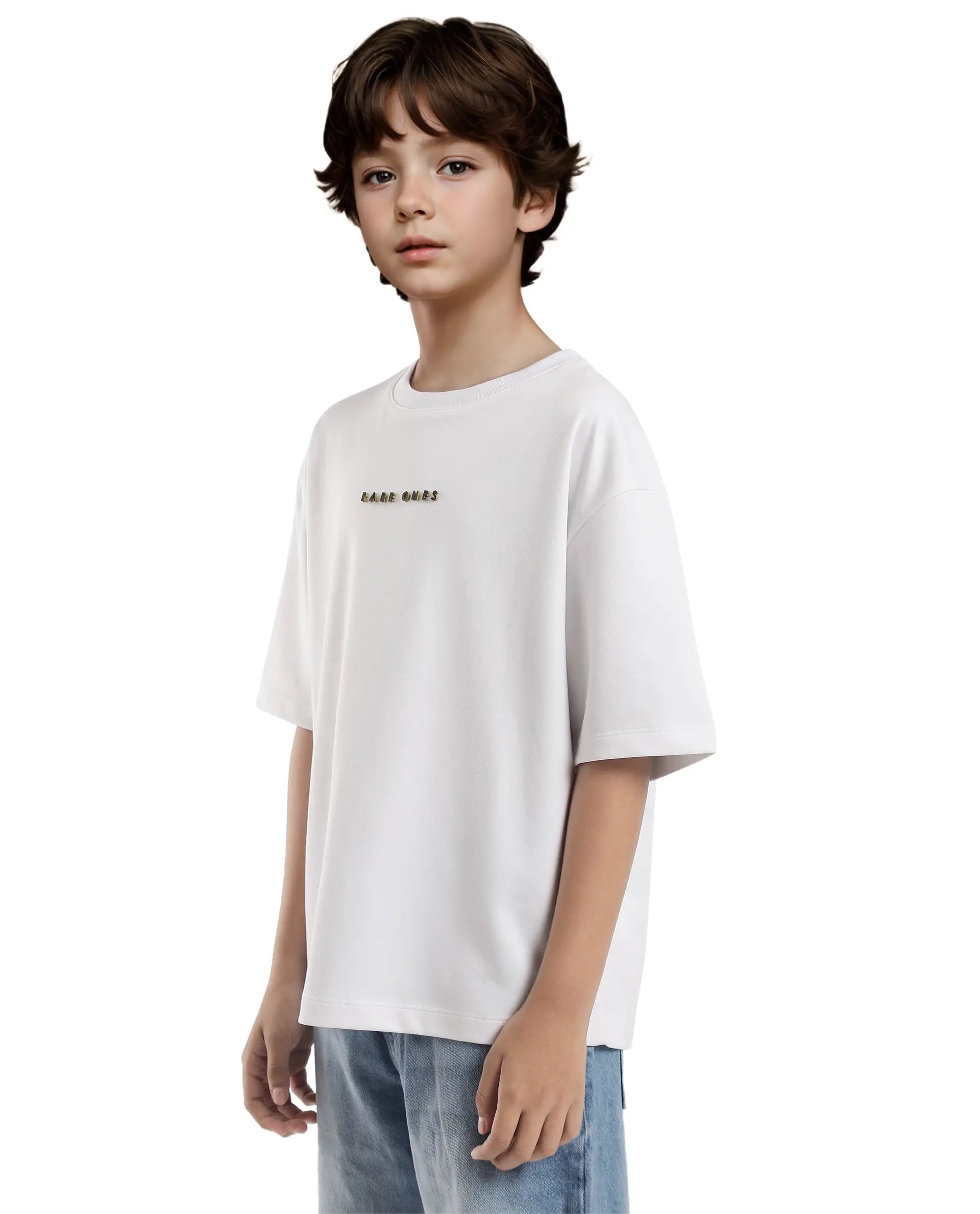 Rare Ones Kids Pete White Cotton Half Sleeves Crew Neck Oversized Fit HD Print Branded T-Shirt