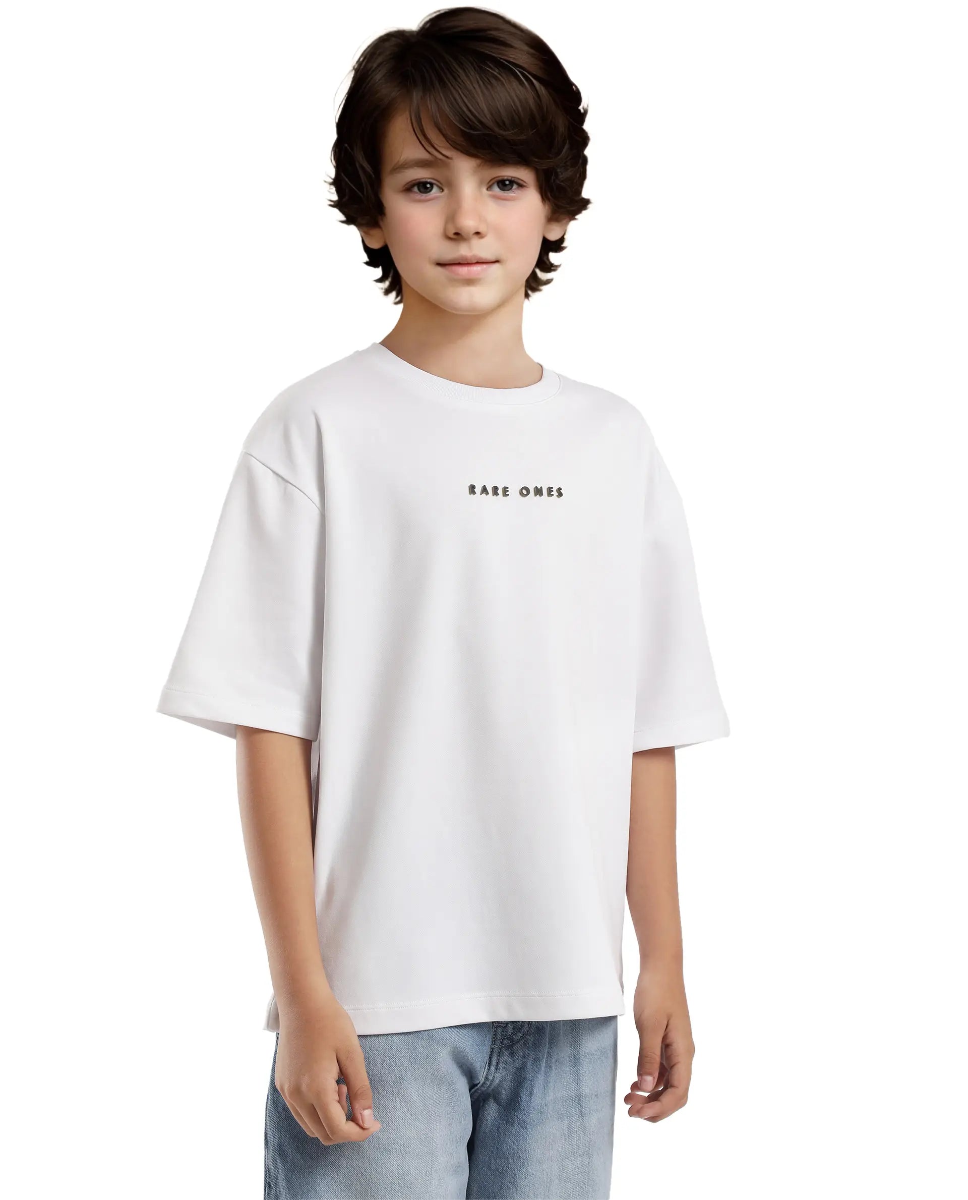 Rare Ones Kids Pete White Cotton Half Sleeves Crew Neck Oversized Fit HD Print Branded T-Shirt