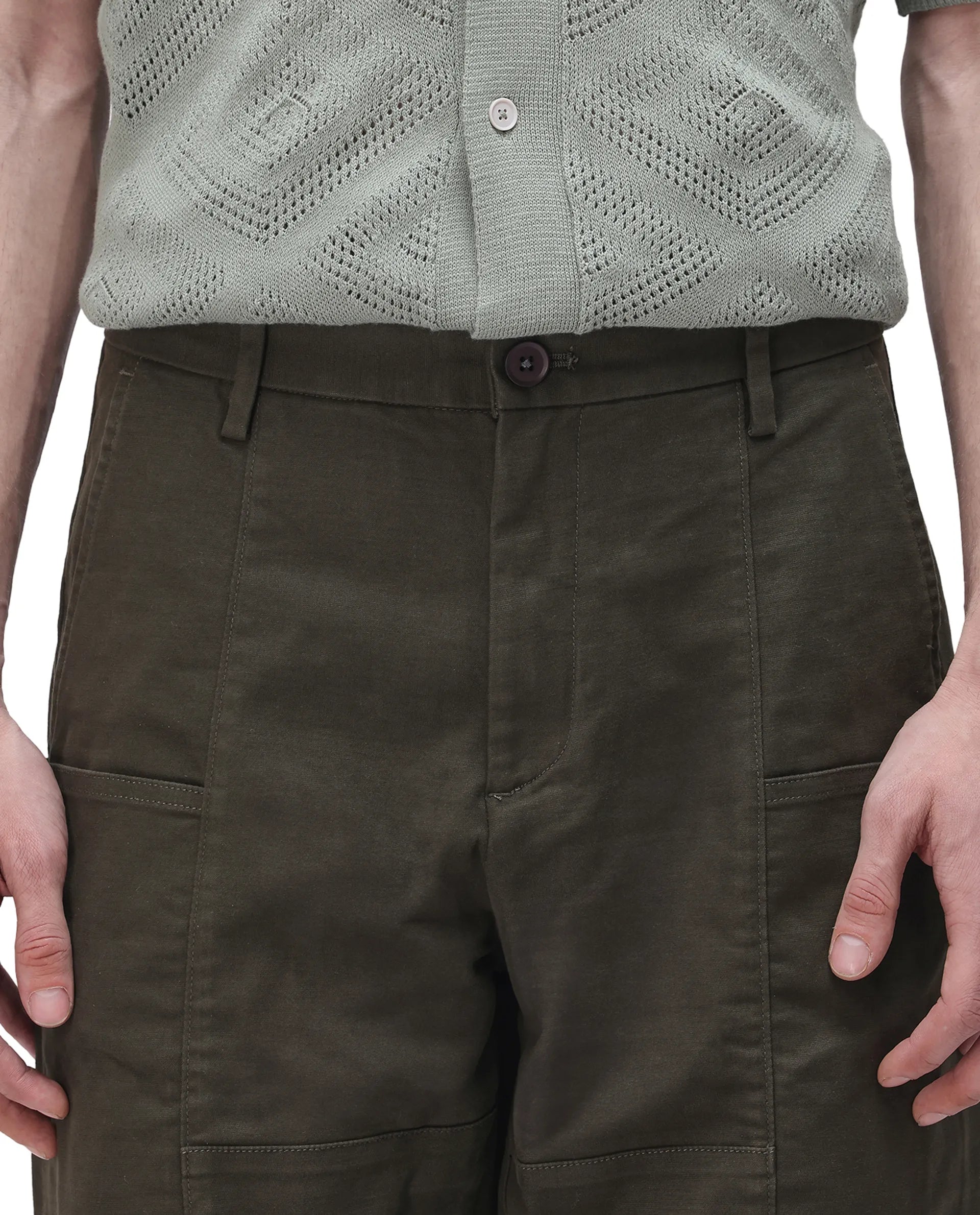 Rare Rabbit Men's Petro Dark Olive Cotton Plain Straight Fit Trouser