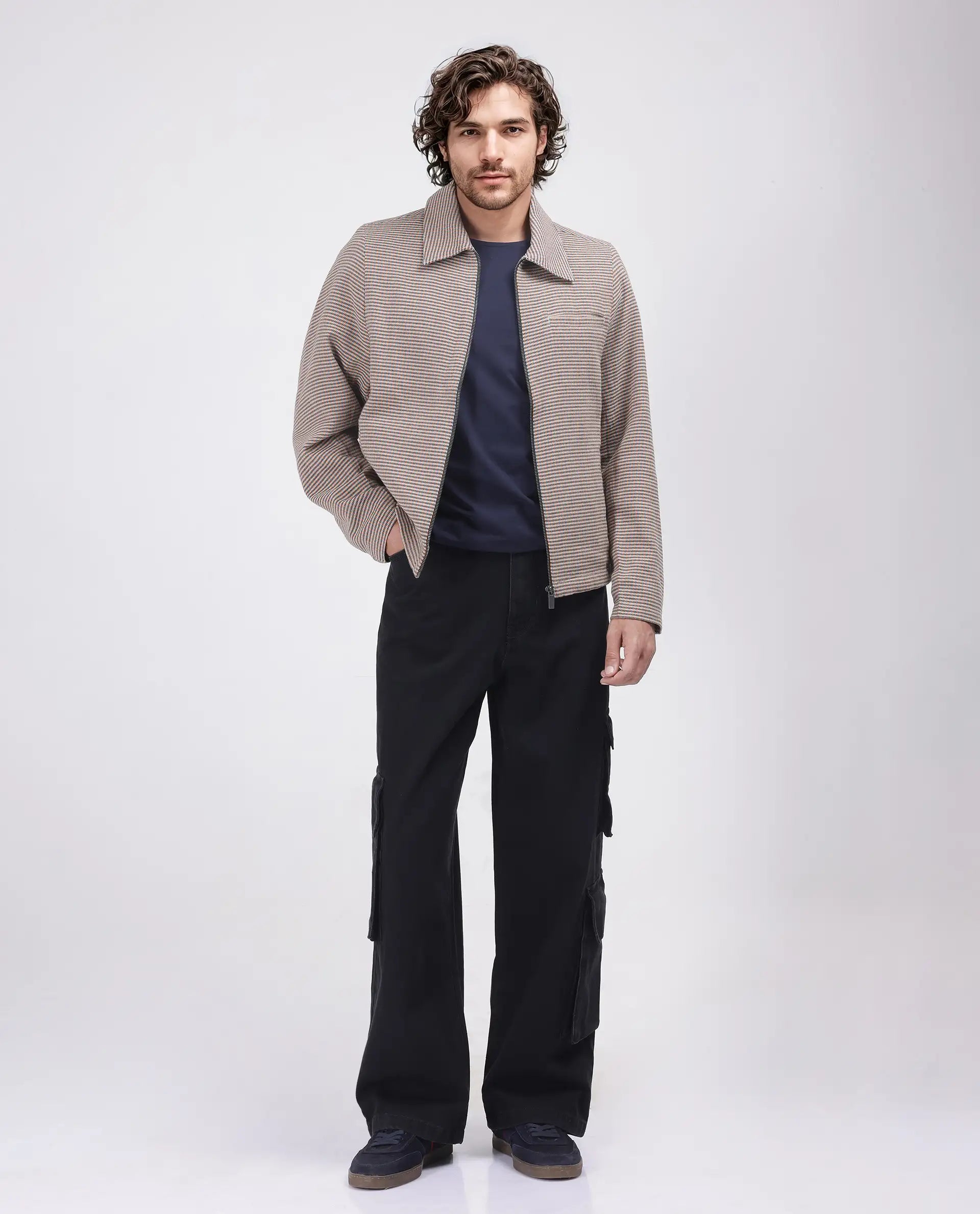 Rare Rabbit Men Pexrul Rust Cotton Fabric Full Sleeve Zipper Closure Yarn Dyed Checked Jacket