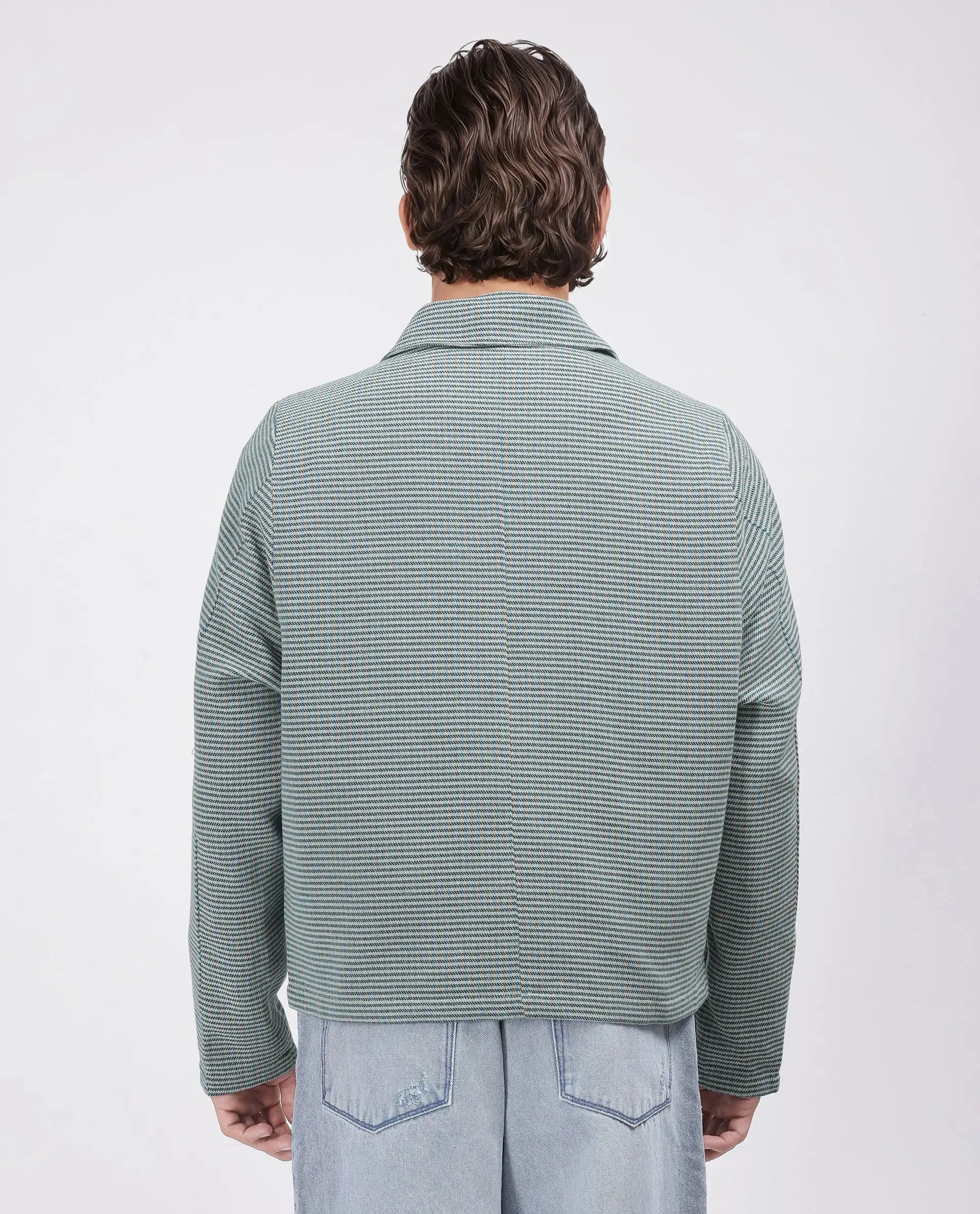 Rare Rabbit Men Pexrul Teal Cotton Fabric Full Sleeve Zipper Closure Yarn Dyed Checked Jacket