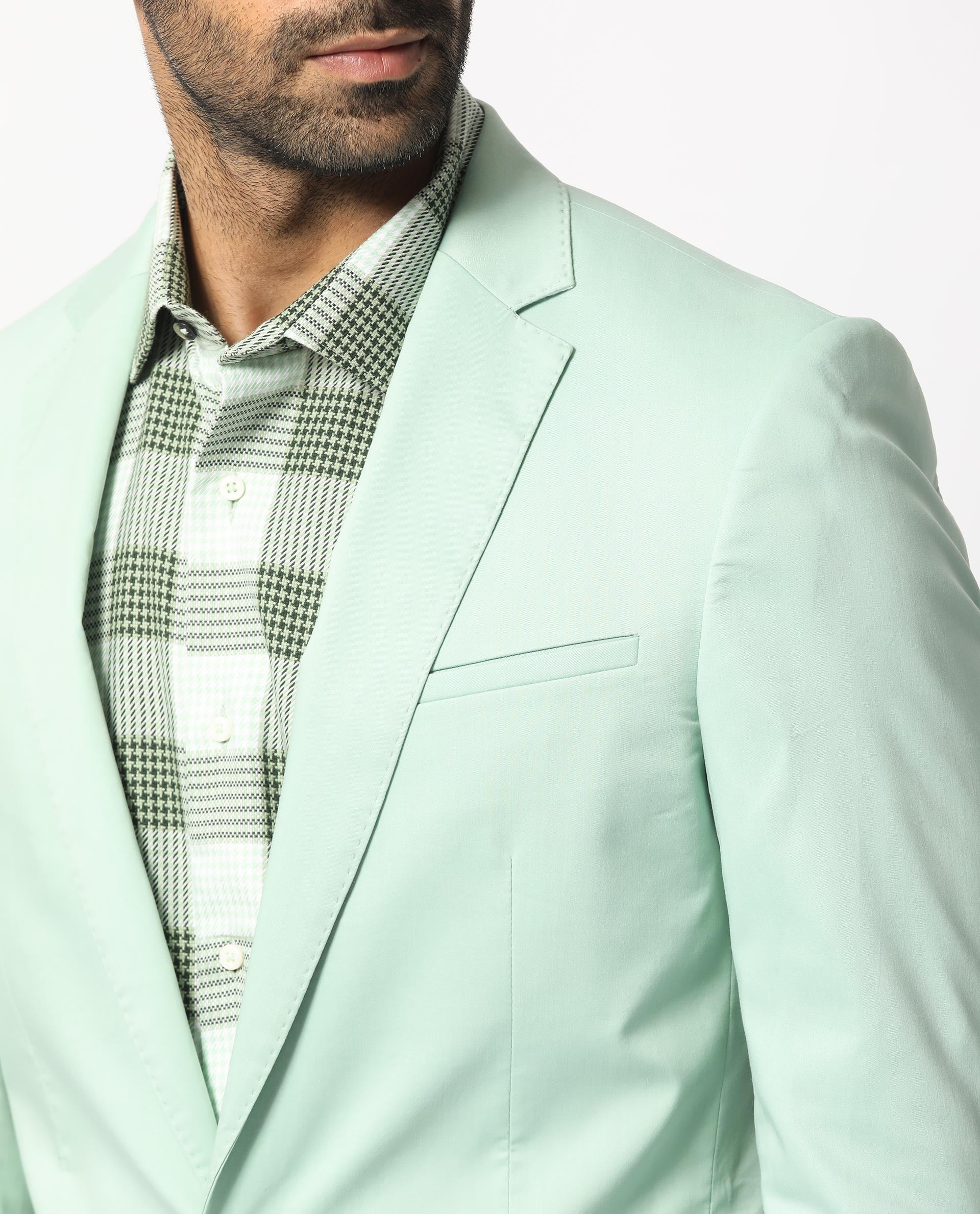 Rare Rabbit Men's Peyton Pastel Green Polyester Viscose Fabric Notch Lapel Single Breasted Tailored Fit Solid Blazer