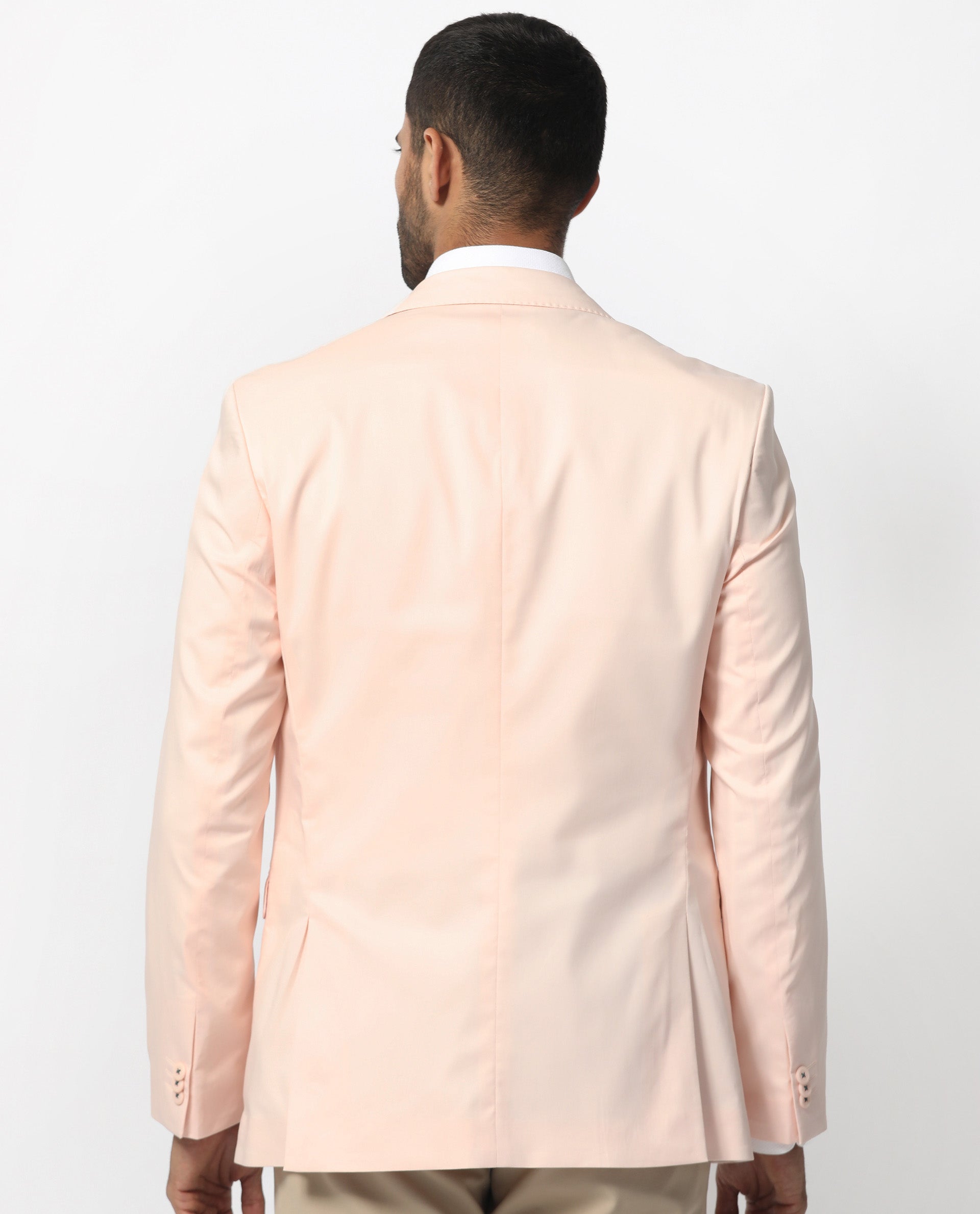 Rare Rabbit Men's Peyton Pastel Pink Polyester Viscose Fabric Notch Lapel Single Breasted Tailored Fit Solid Blazer