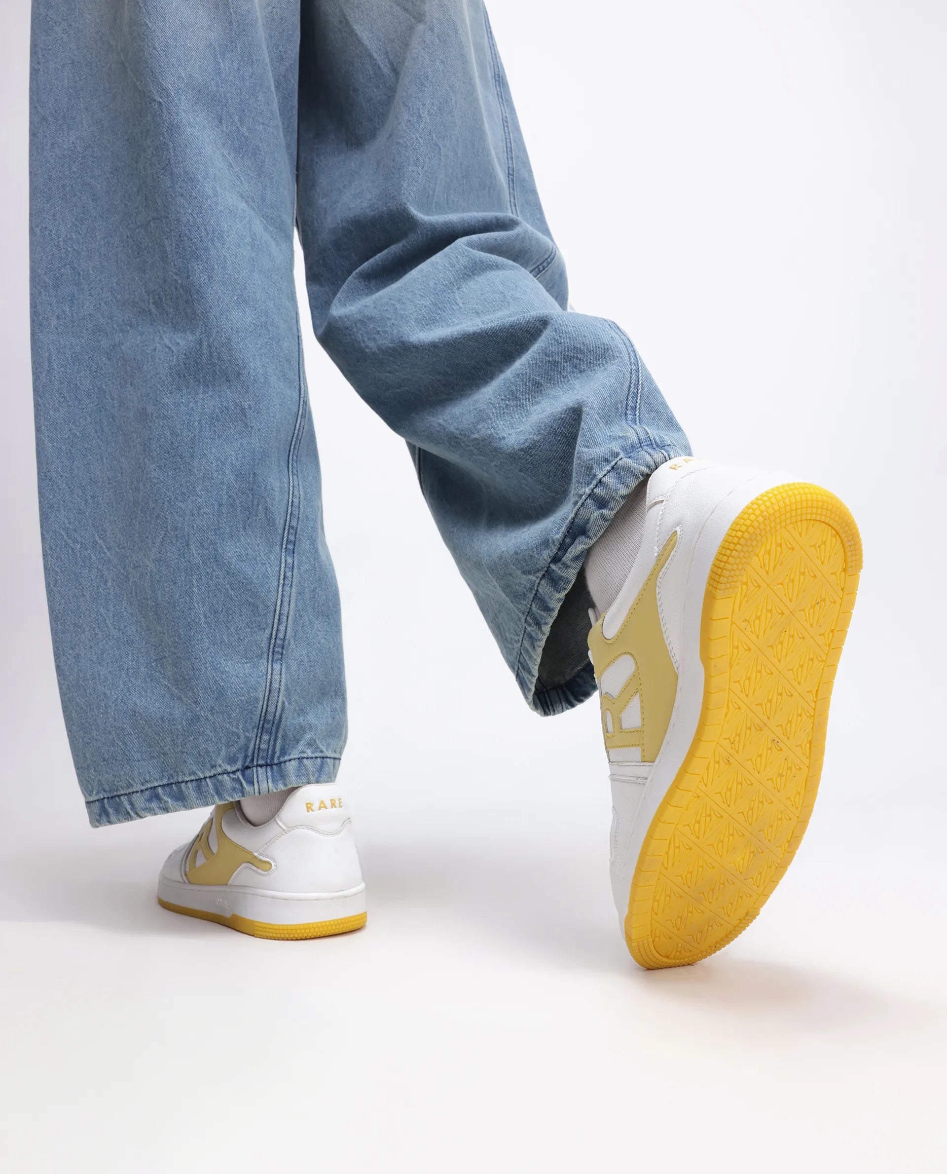 Rare Rabbit Men's Phantom Yellow Micro Fiber Navy Causal Sneaker