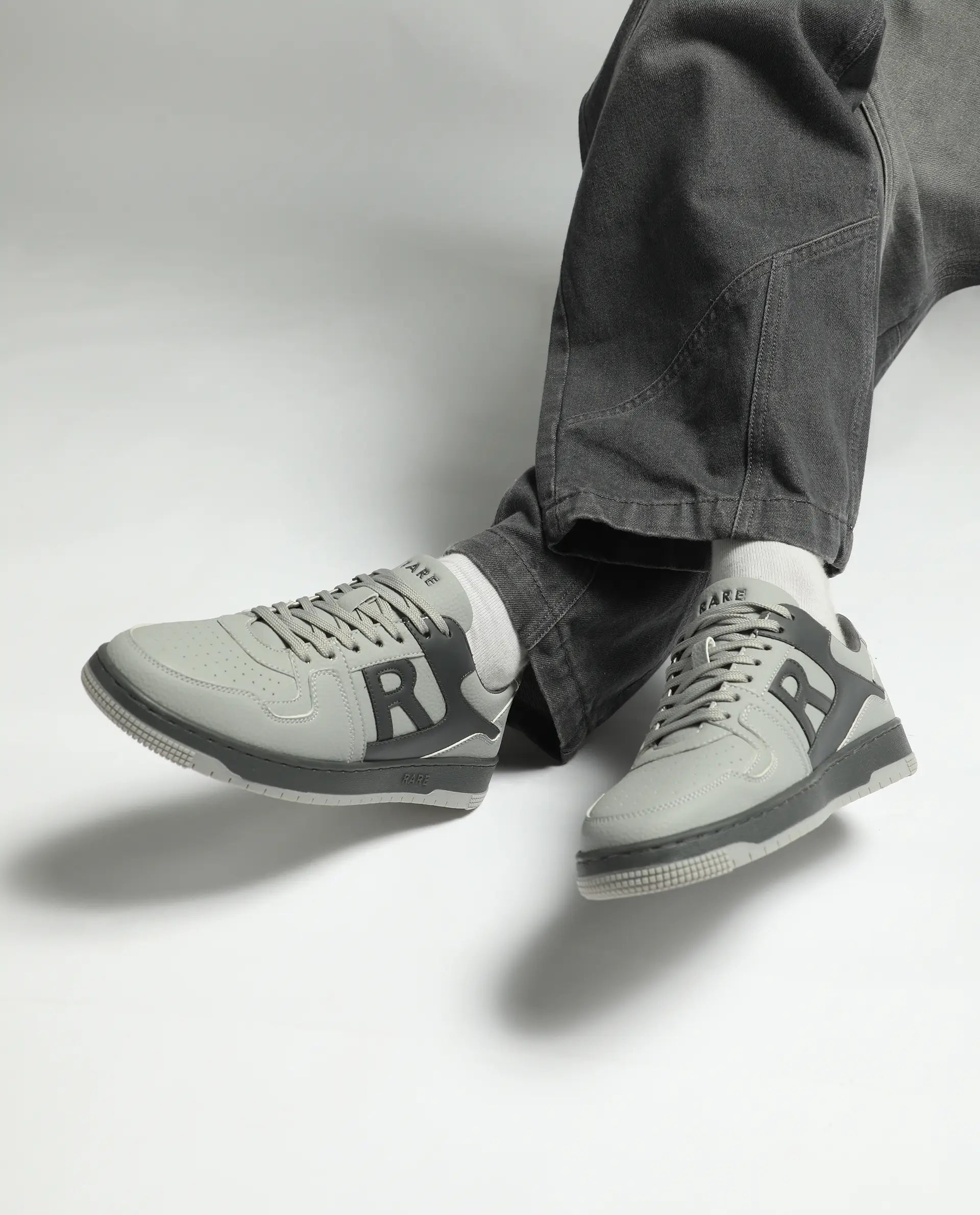 Rare Rabbit Men's Phantom Grey Micro Fiber Navy Causal Sneaker