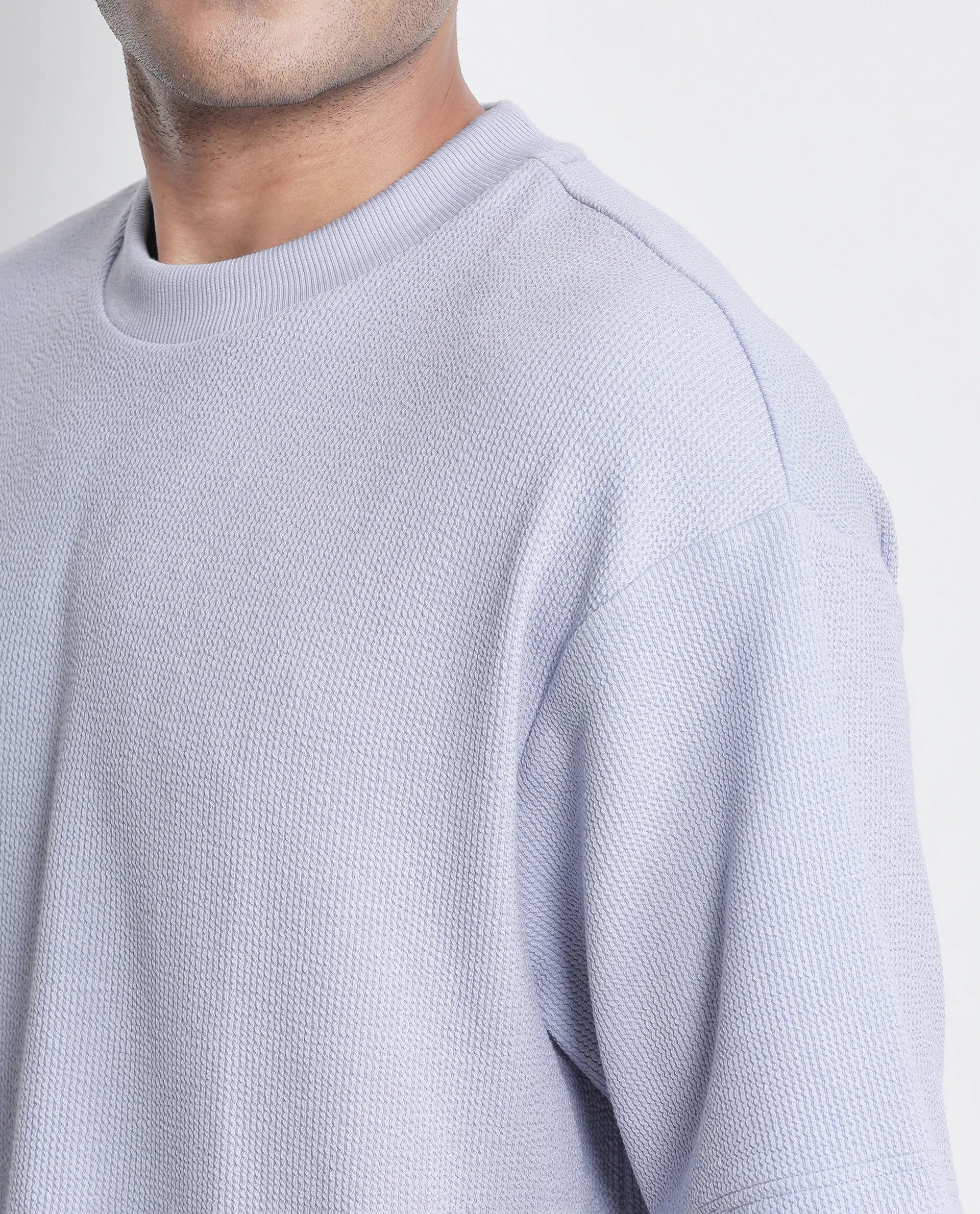 Rare Rabbit Men Phix Dusky Purple Poly Blend Fabric Short Sleeve Crew Neck Textured T-Shirt