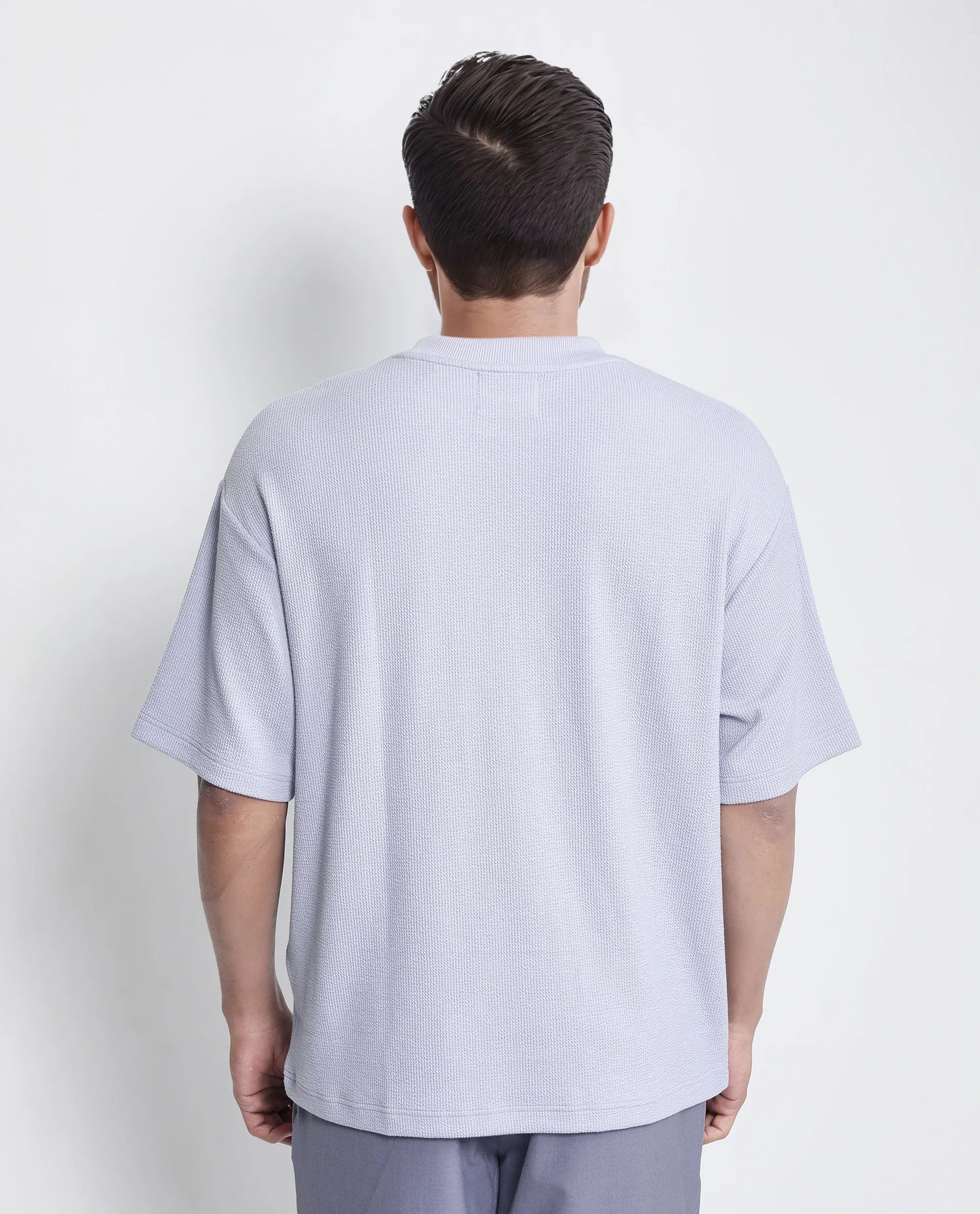 Rare Rabbit Men Phix Dusky Purple Poly Blend Fabric Short Sleeve Crew Neck Textured T-Shirt