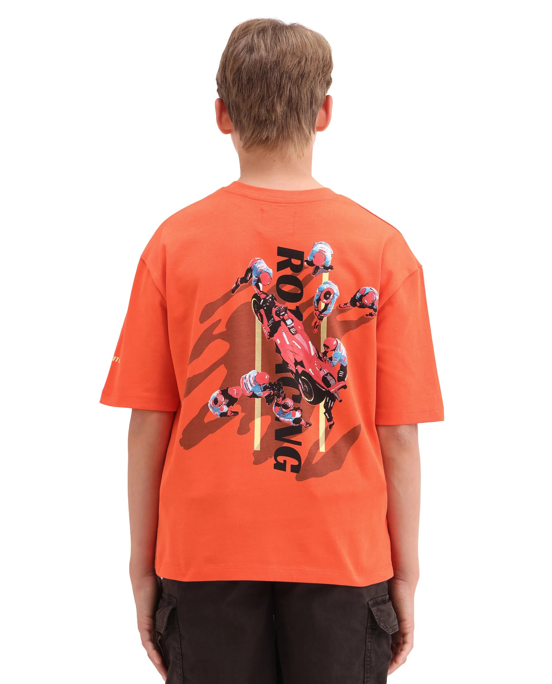 Rare Ones Kids Pite Orange Cotton Pull-On Closure Puff Print Oversized Fit T-Shirt