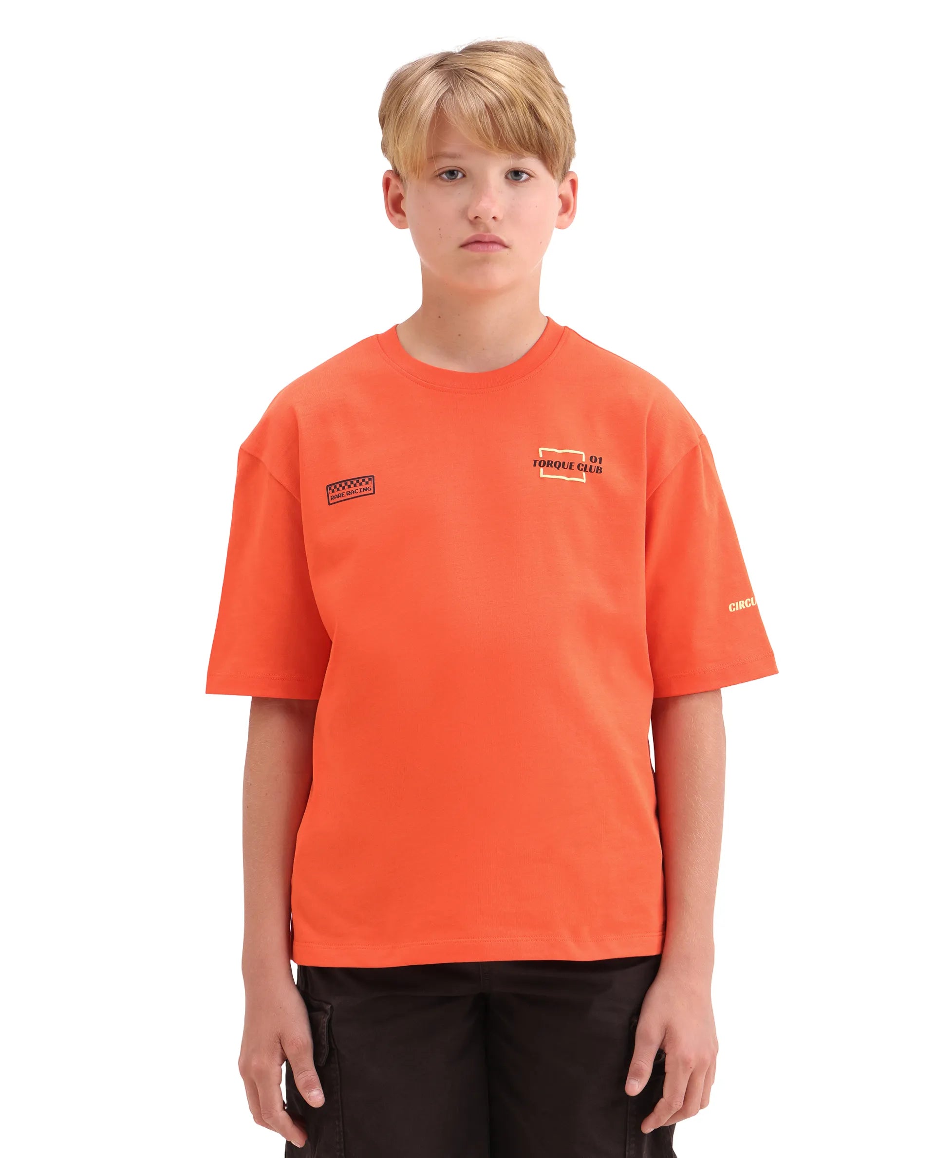 Rare Ones Kids Pite Orange Cotton Pull-On Closure Puff Print Oversized Fit T-Shirt