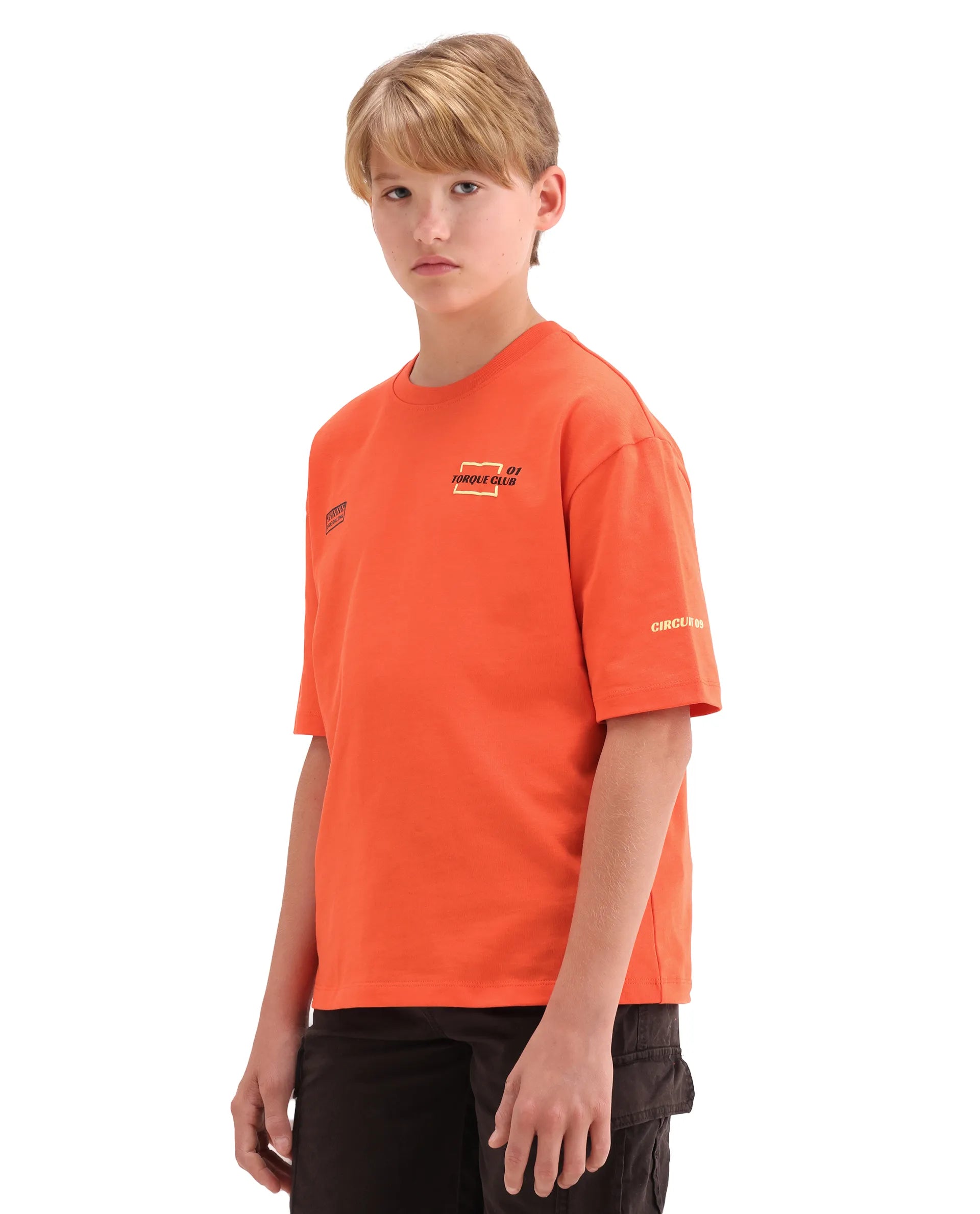 Rare Ones Kids Pite Orange Cotton Pull-On Closure Puff Print Oversized Fit T-Shirt