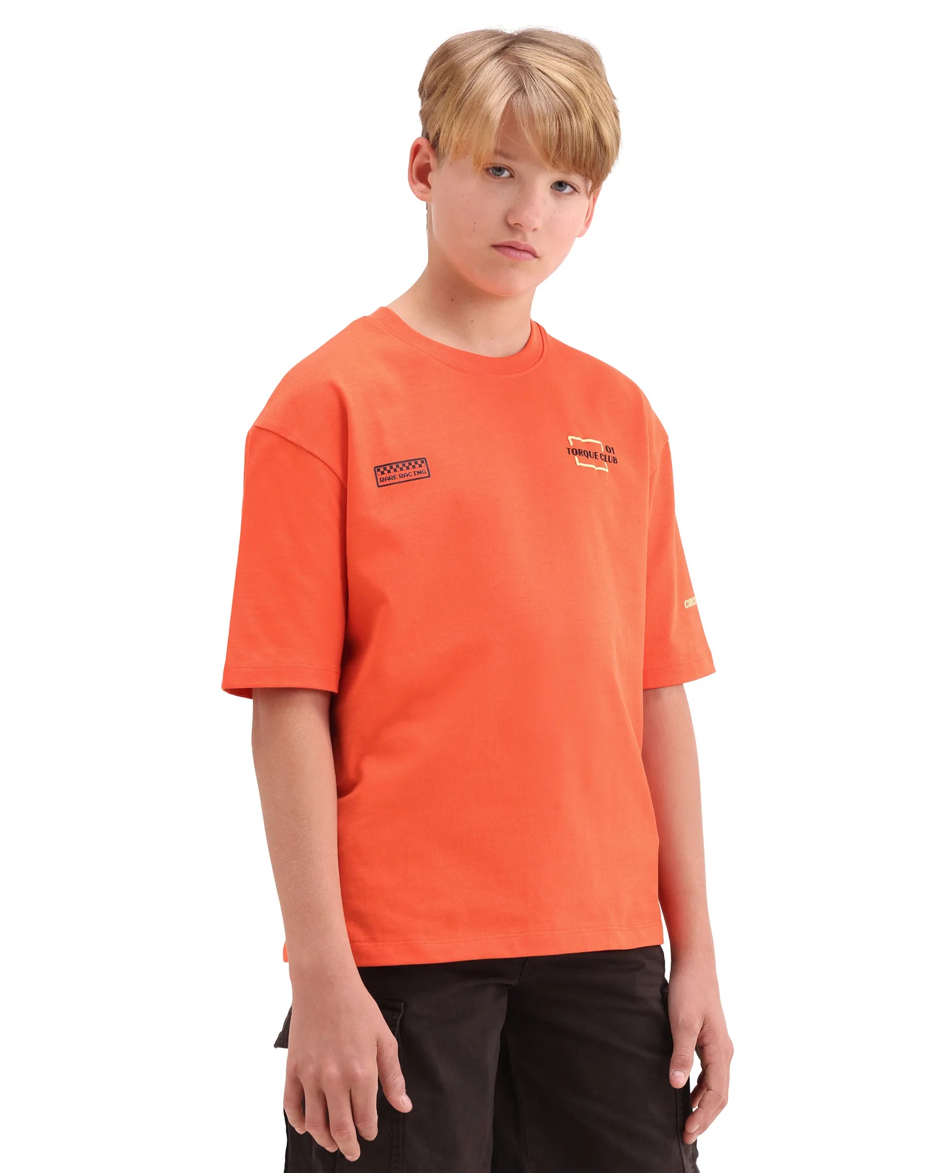 Rare Ones Kids Pite Orange Cotton Pull-On Closure Puff Print Oversized Fit T-Shirt