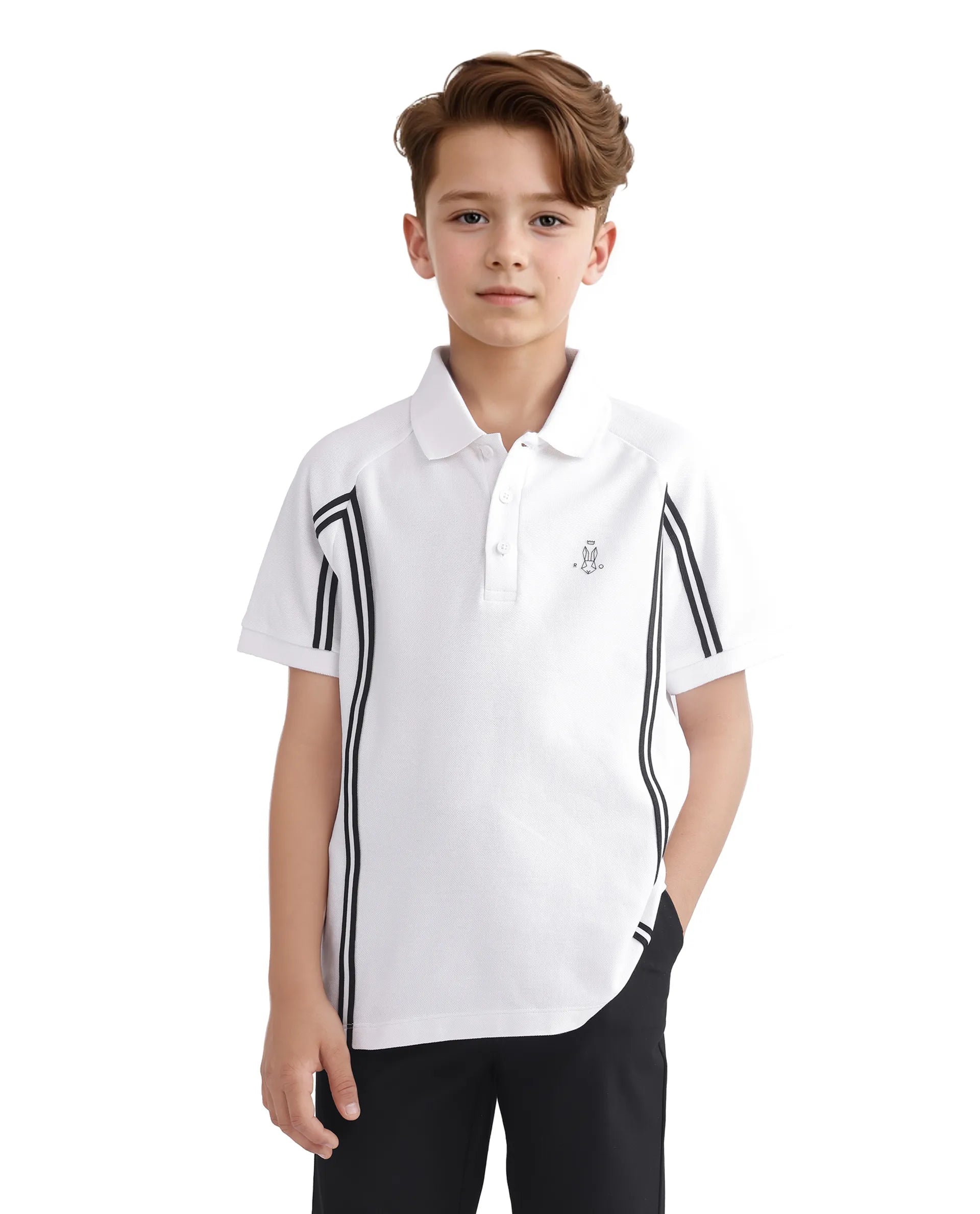 Rare Ones Kids Pinaco White Cotton Short Sleeve Tape Detailed Regular Fit Polo