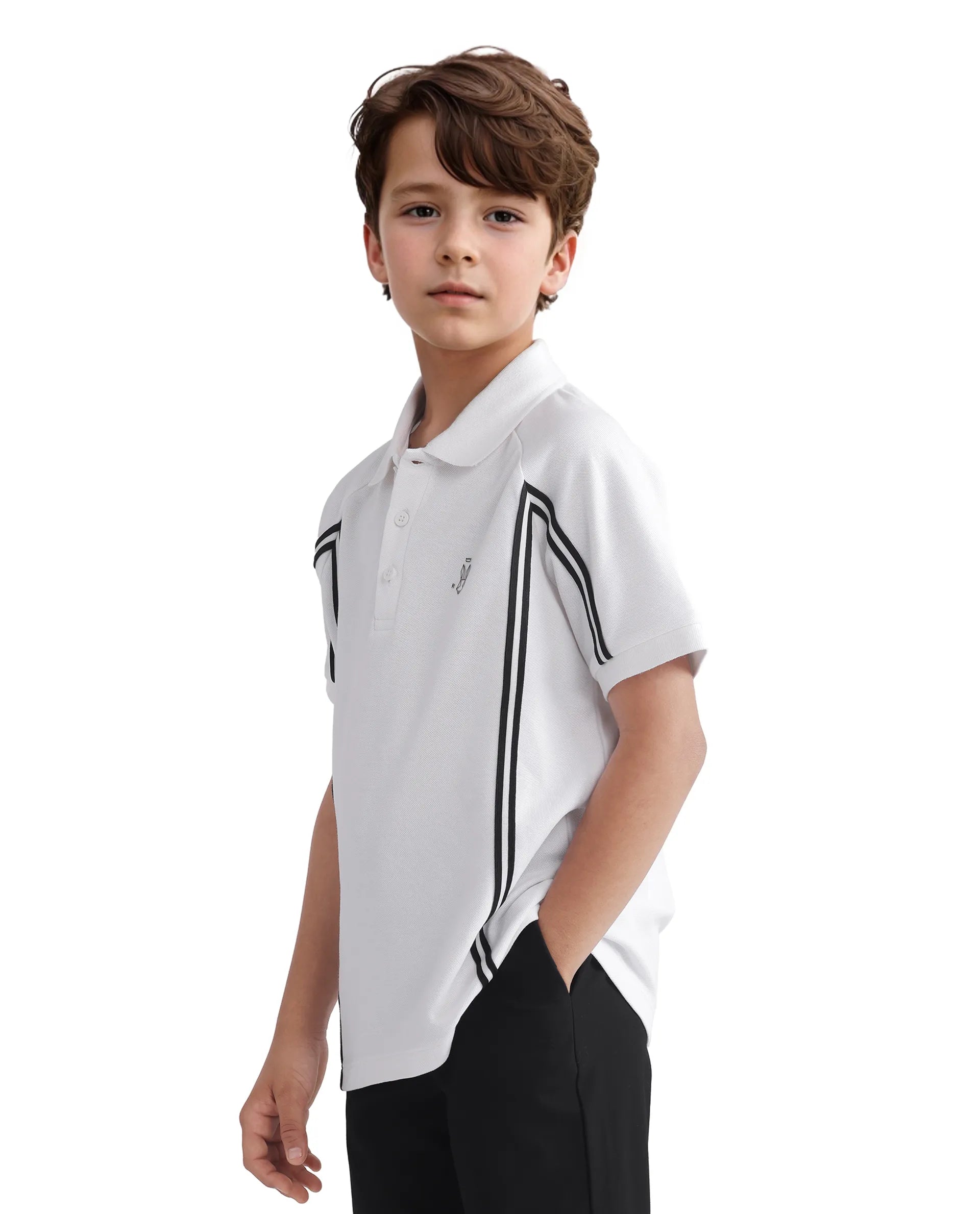 Rare Ones Kids Pinaco White Cotton Short Sleeve Tape Detailed Regular Fit Polo