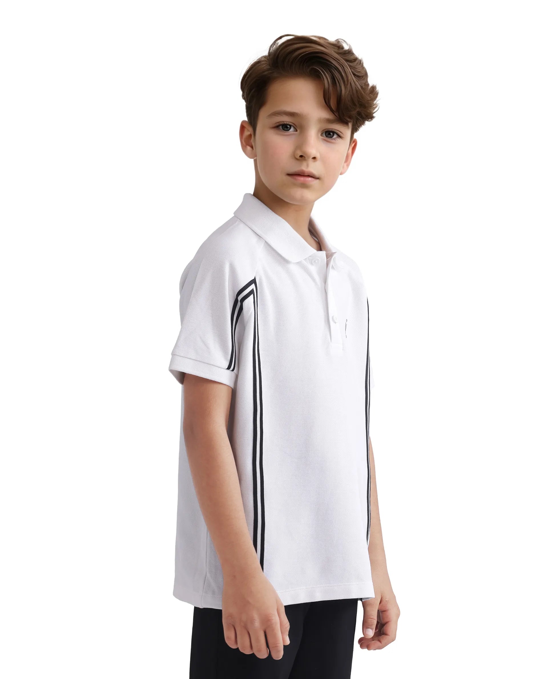 Rare Ones Kids Pinaco White Cotton Short Sleeve Tape Detailed Regular Fit Polo