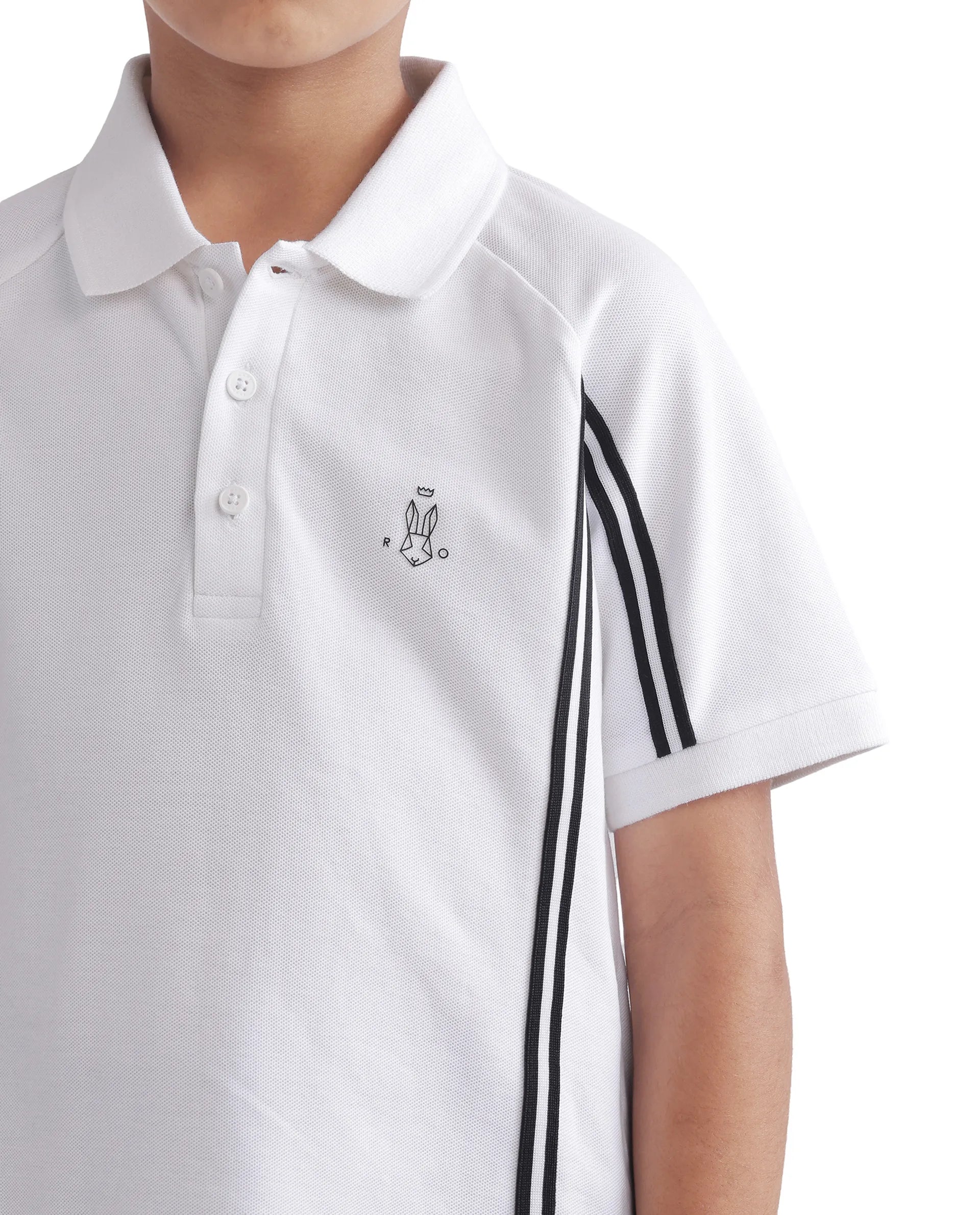 Rare Ones Kids Pinaco White Cotton Short Sleeve Tape Detailed Regular Fit Polo