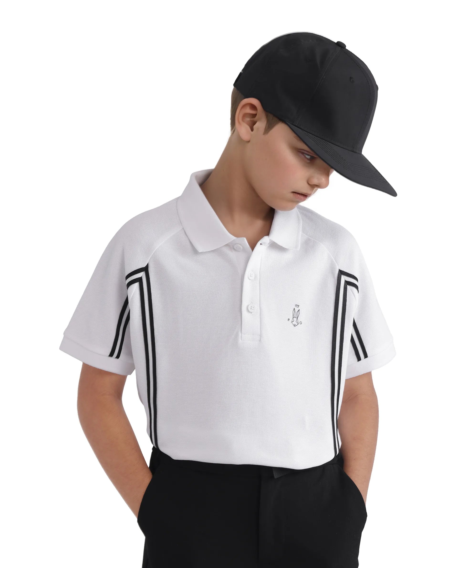 Rare Ones Kids Pinaco White Cotton Short Sleeve Tape Detailed Regular Fit Polo