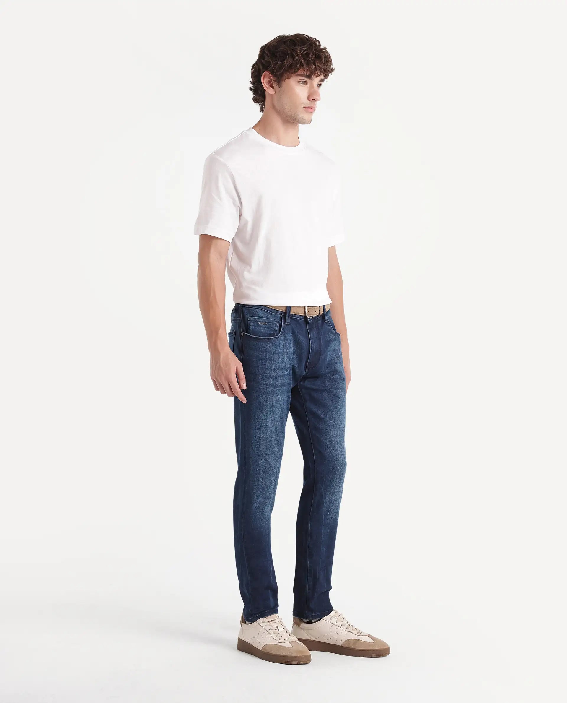 Rare Rabbit Men's Pine Dark Navy Cotton Blend Hawk Slim Plain Jeans