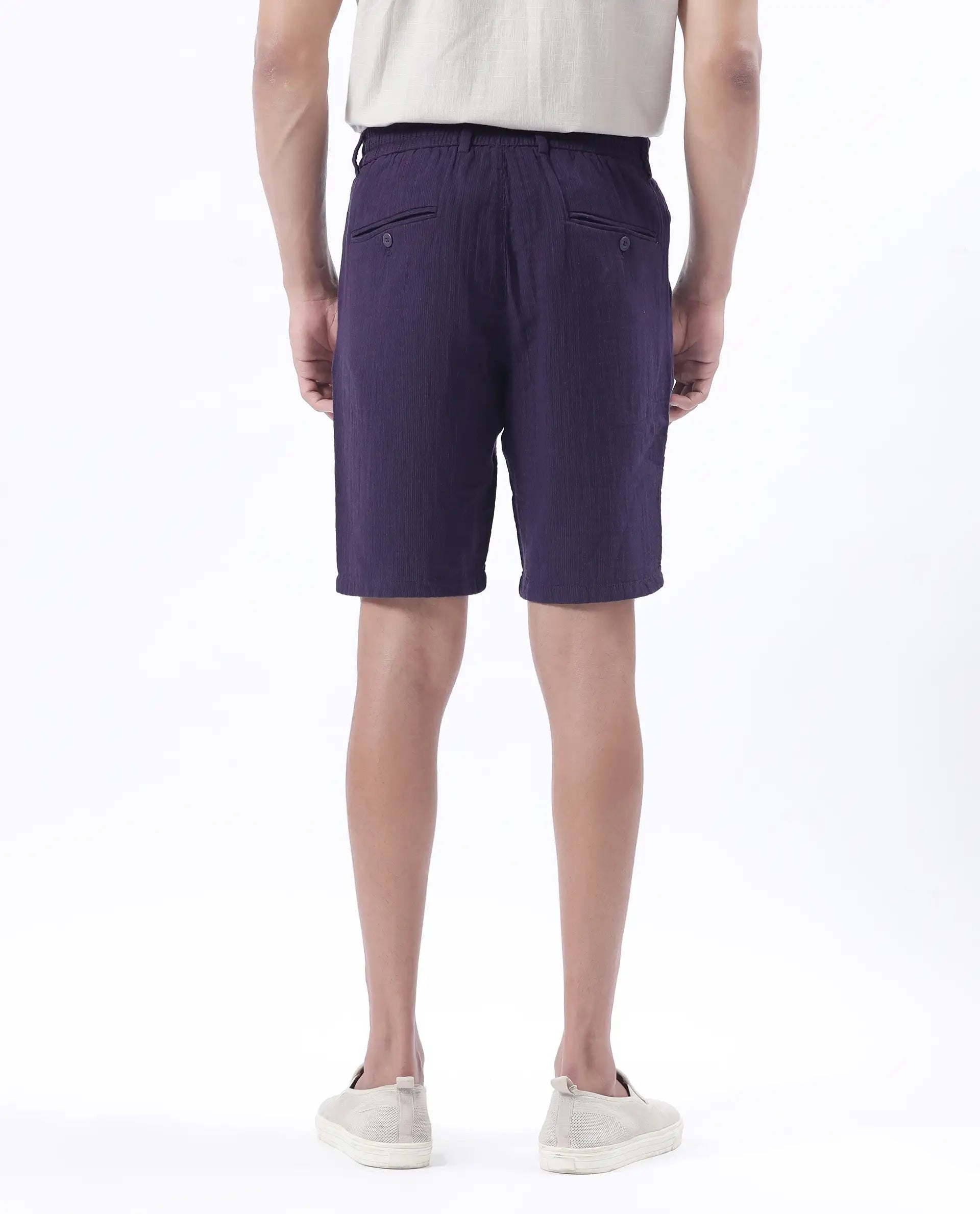 Rare Rabbit Men's Pinto-25 Purple Cotton Blend Plain Regular Fit Shorts