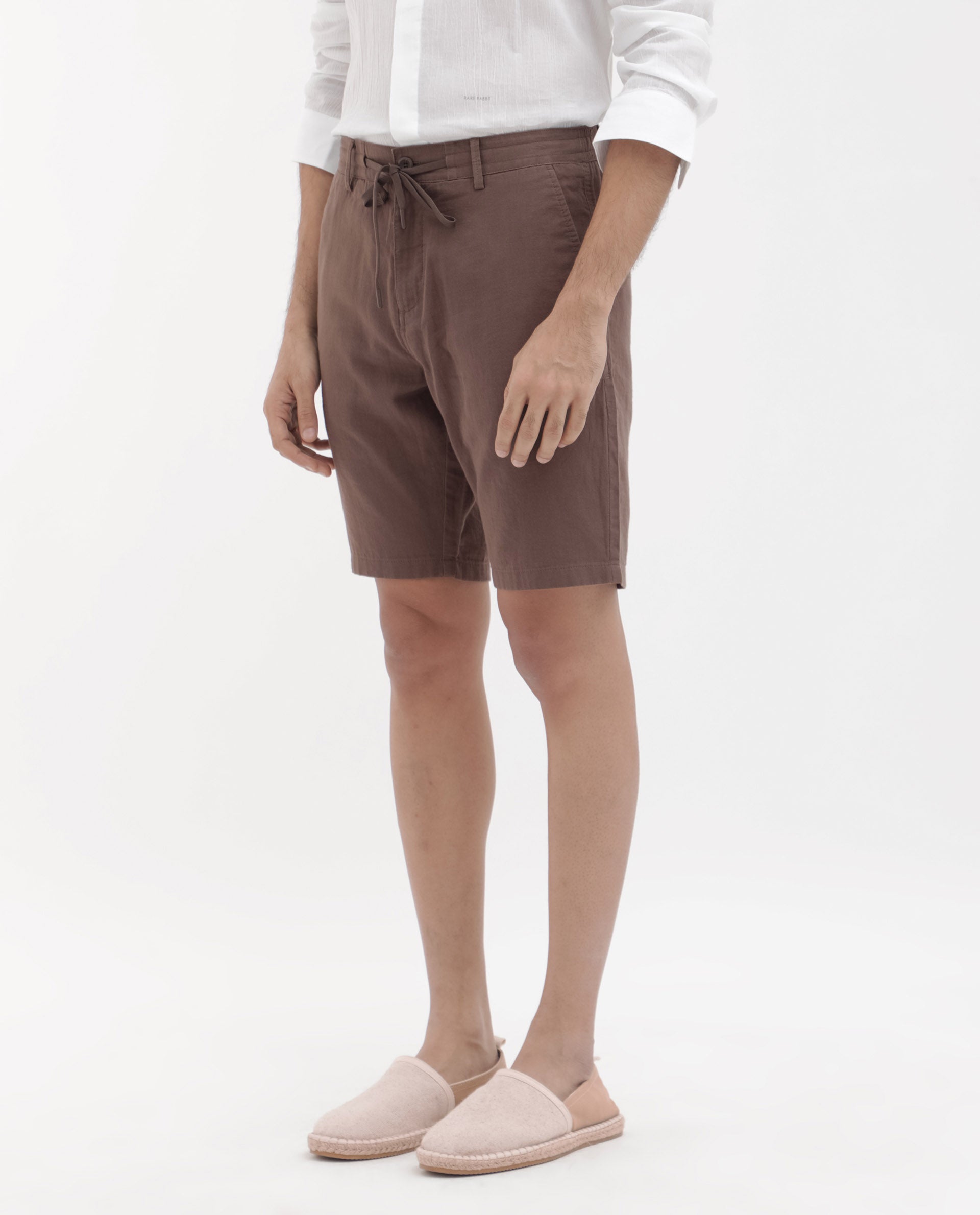 Rare Rabbit Men's Pinto Brown Cotton Fabric Knee Length Solid Shorts