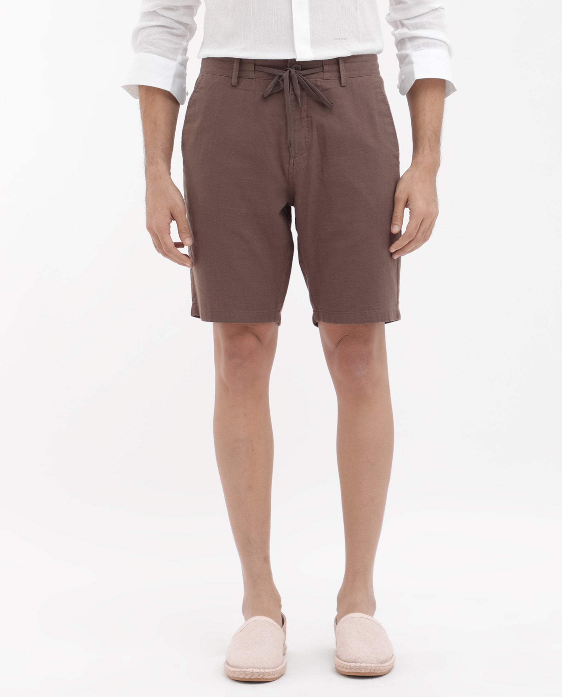 Rare Rabbit Men's Pinto Brown Cotton Fabric Knee Length Solid Shorts