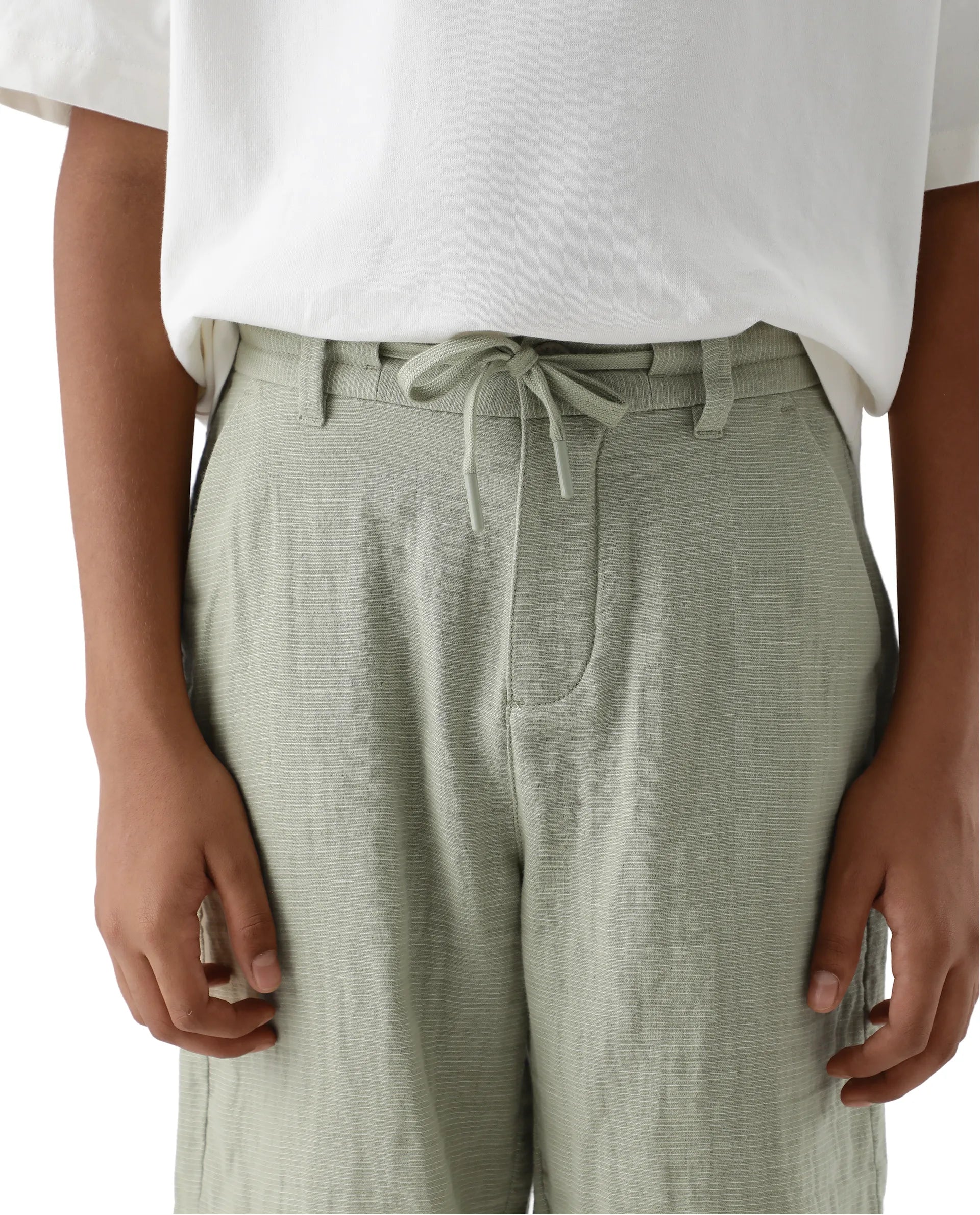 Rare Ones Kids Pinto-K Light Green Cotton Fabric Drawstring Closure Regular Fit Shorts