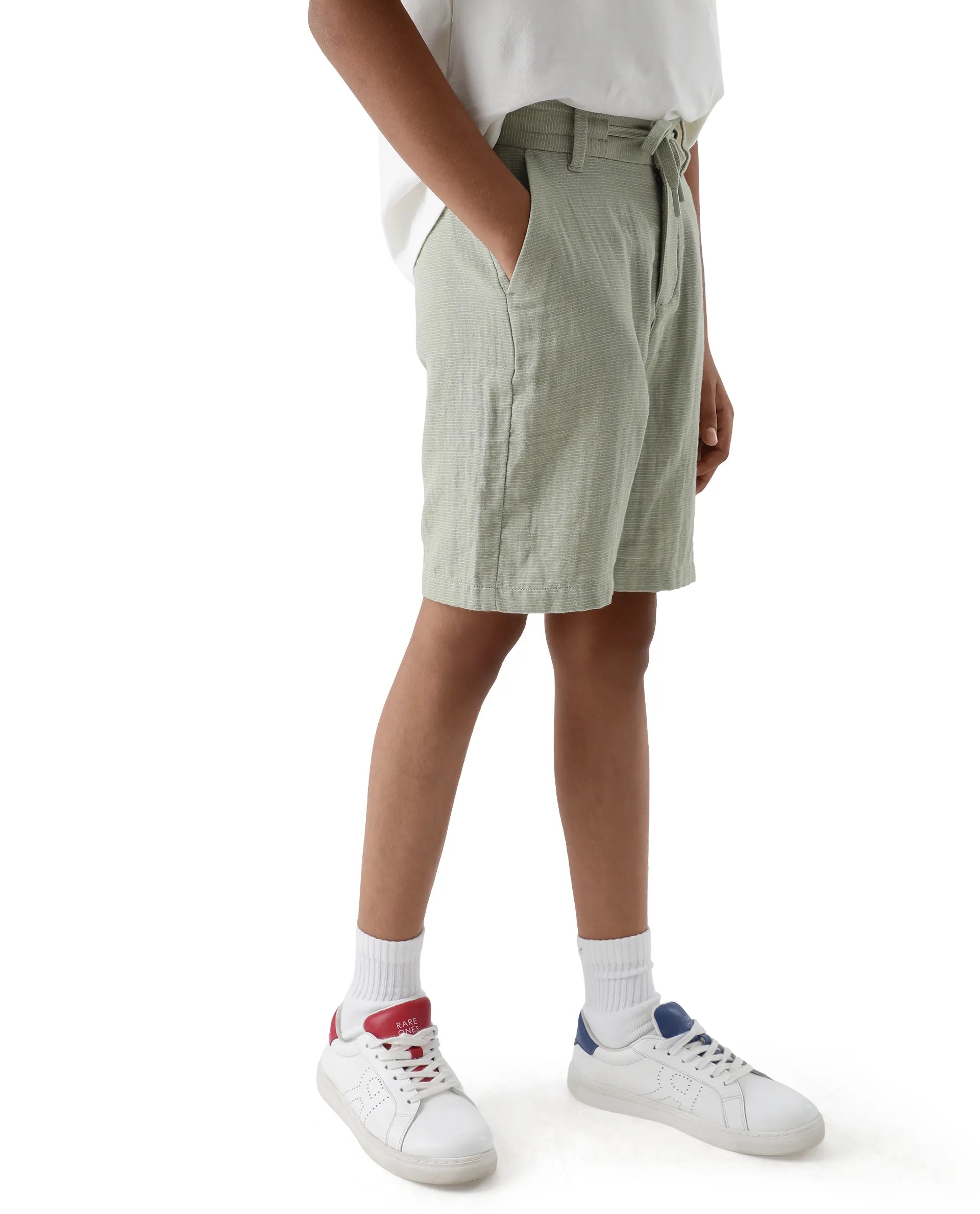 Rare Ones Kids Pinto-K Light Green Cotton Fabric Drawstring Closure Regular Fit Shorts