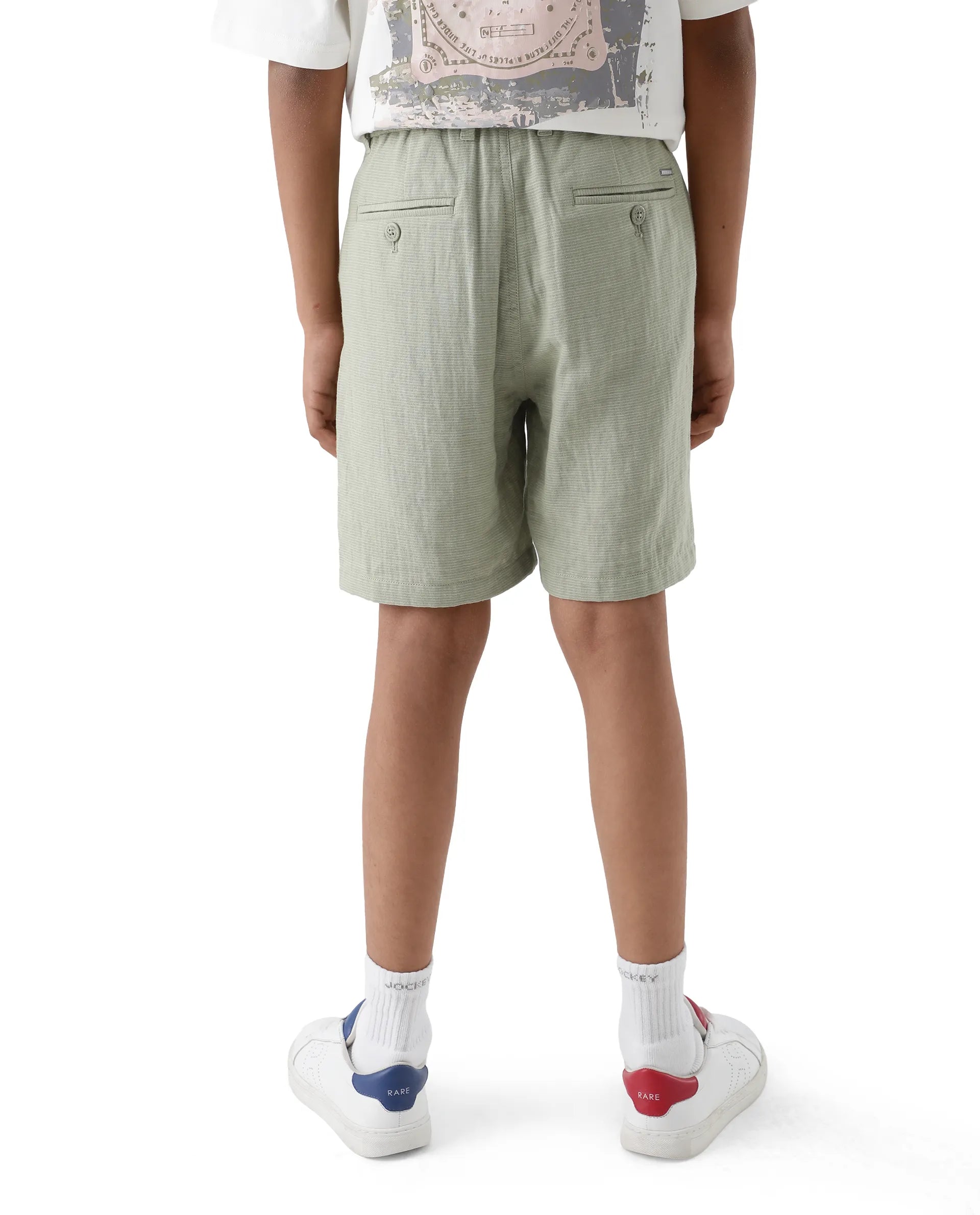 Rare Ones Kids Pinto-K Light Green Cotton Fabric Drawstring Closure Regular Fit Shorts