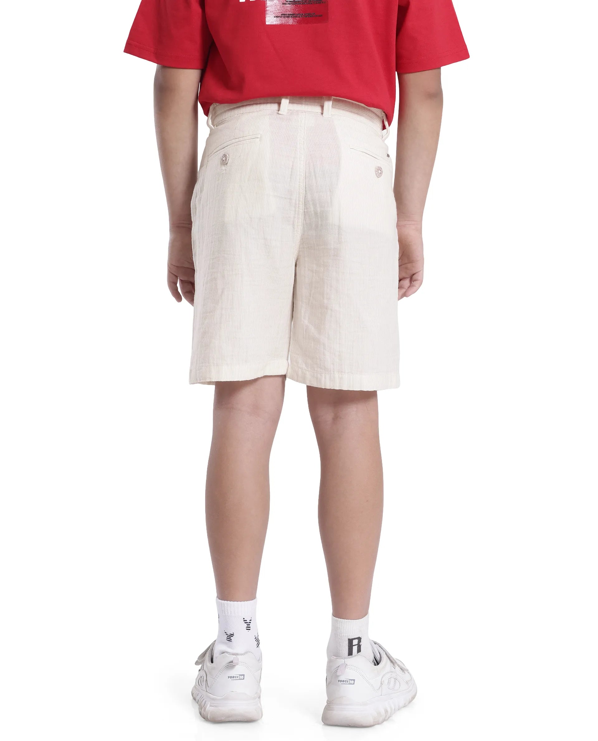 Rare Ones Kids Pinto-K Off White Cotton Solid Drawstring Closure Regular Fit Shorts