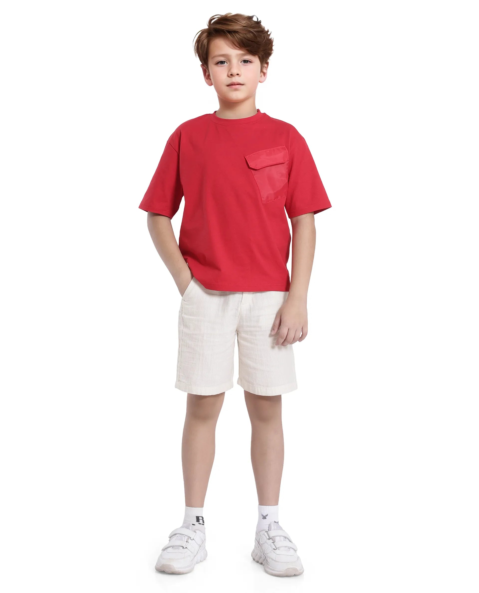 Rare Ones Kids Pinto-K Off White Cotton Solid Drawstring Closure Regular Fit Shorts