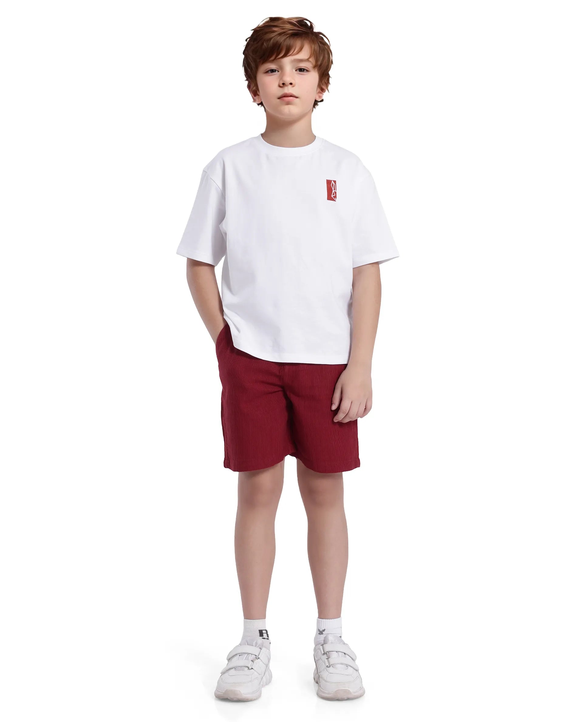 Rare Ones Kids Pinto-K Red Cotton Solid Drawstring Closure Regular Fit Shorts