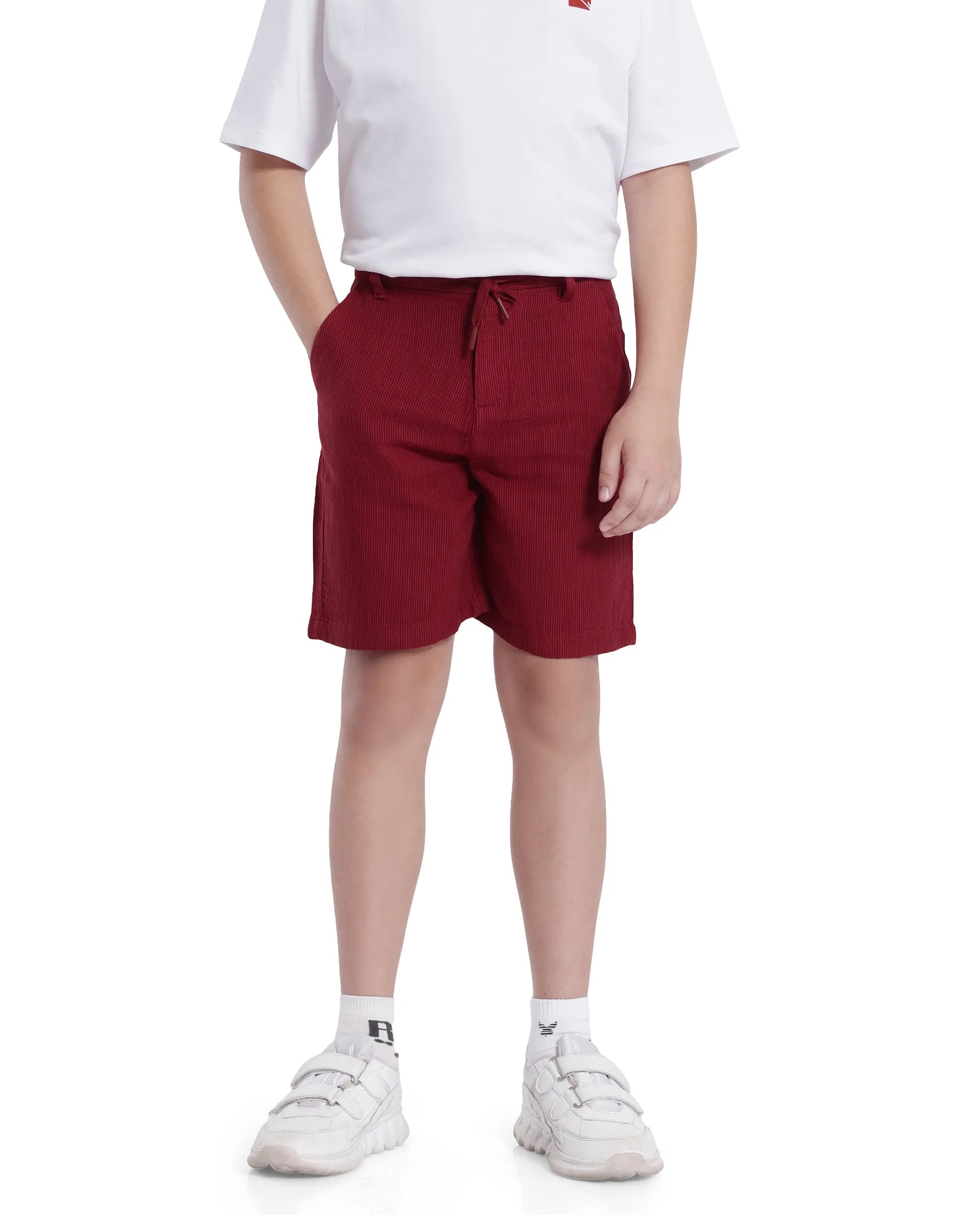 Rare Ones Kids Pinto-K Red Cotton Solid Drawstring Closure Regular Fit Shorts