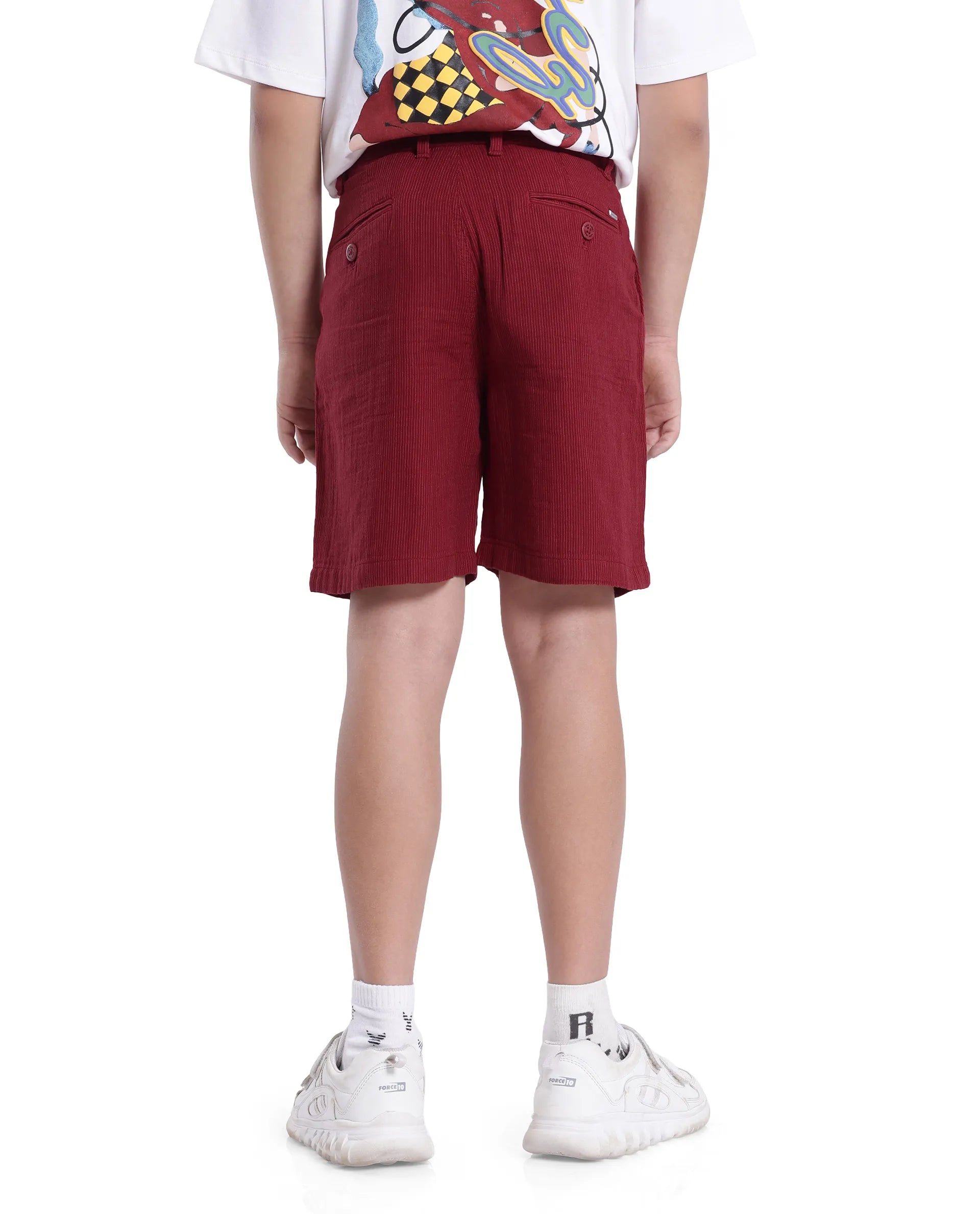 Rare Ones Kids Pinto-K Red Cotton Solid Drawstring Closure Regular Fit Shorts