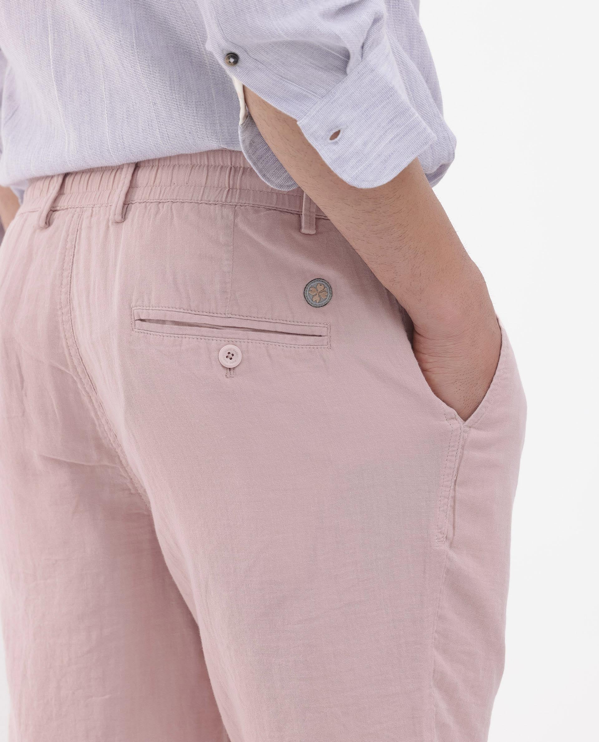 Rare Rabbit Men's Pinto Light Pink Cotton Fabric Drawstring Mid Rise Shorts