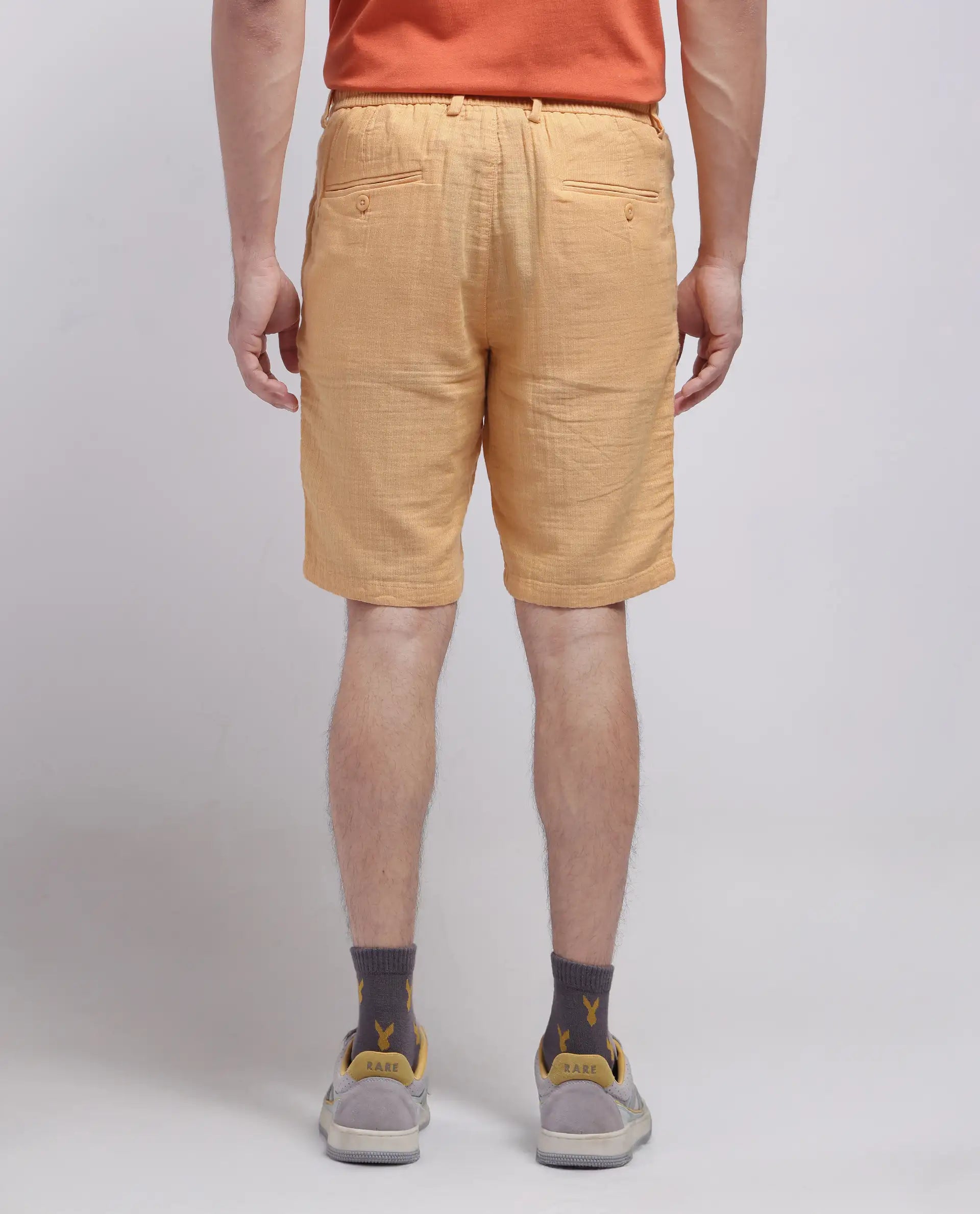 Rare Rabbit Men Pinto-25 Yellow Cotton Elastane Fabric Plain Shorts