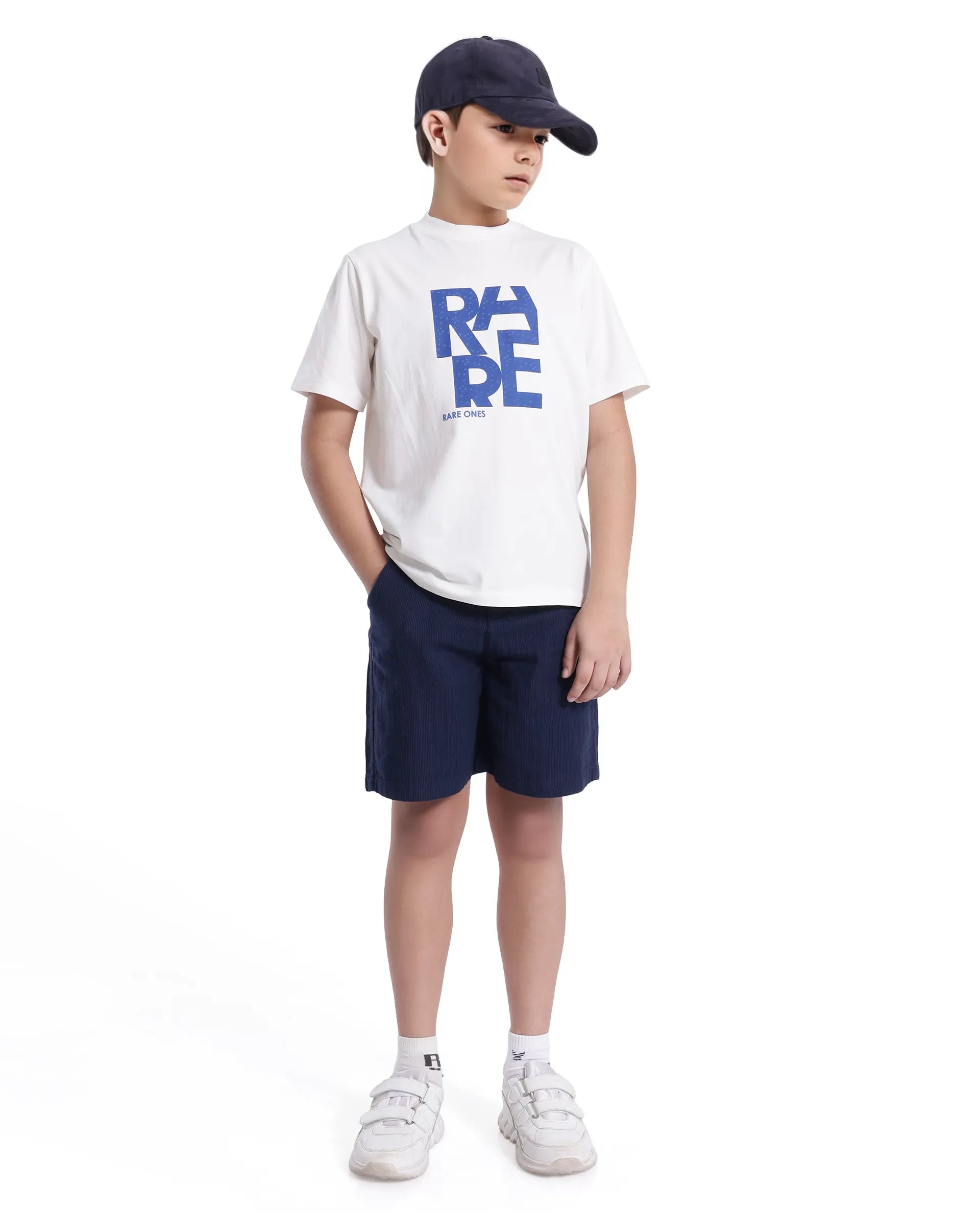 Rare Ones Kids Pinto-K Navy Cotton Solid Drawstring Closure Regular Fit Shorts