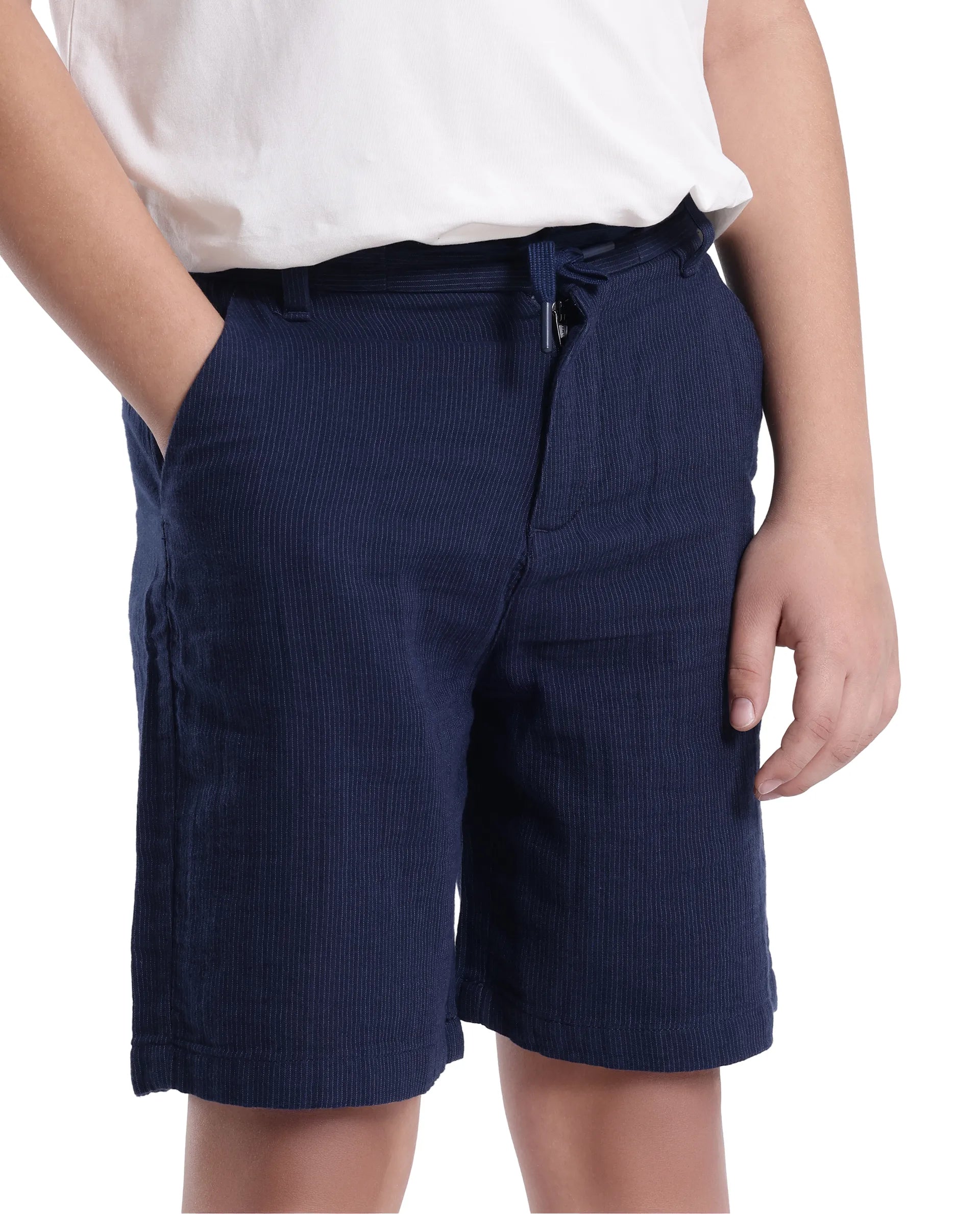 Rare Ones Kids Pinto-K Navy Cotton Solid Drawstring Closure Regular Fit Shorts