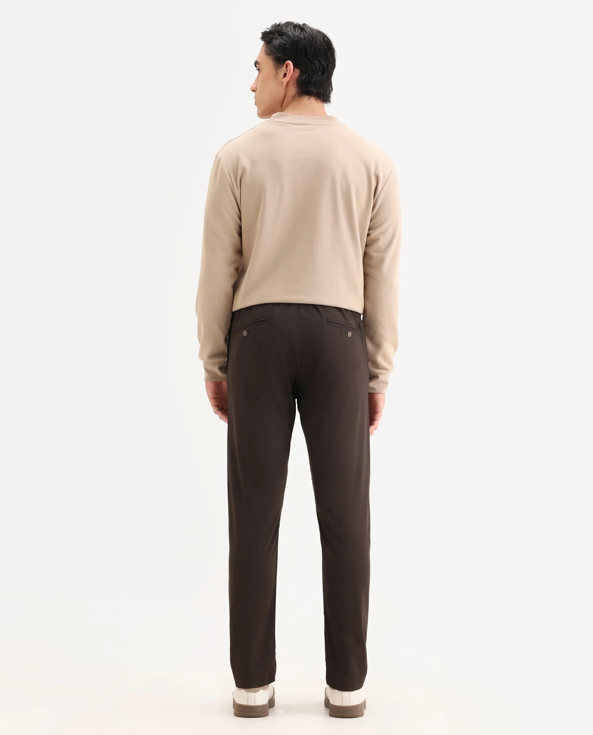 Rare Rabbit Men's Piper Brown Polyester Striped Print Regular Fit Trouser