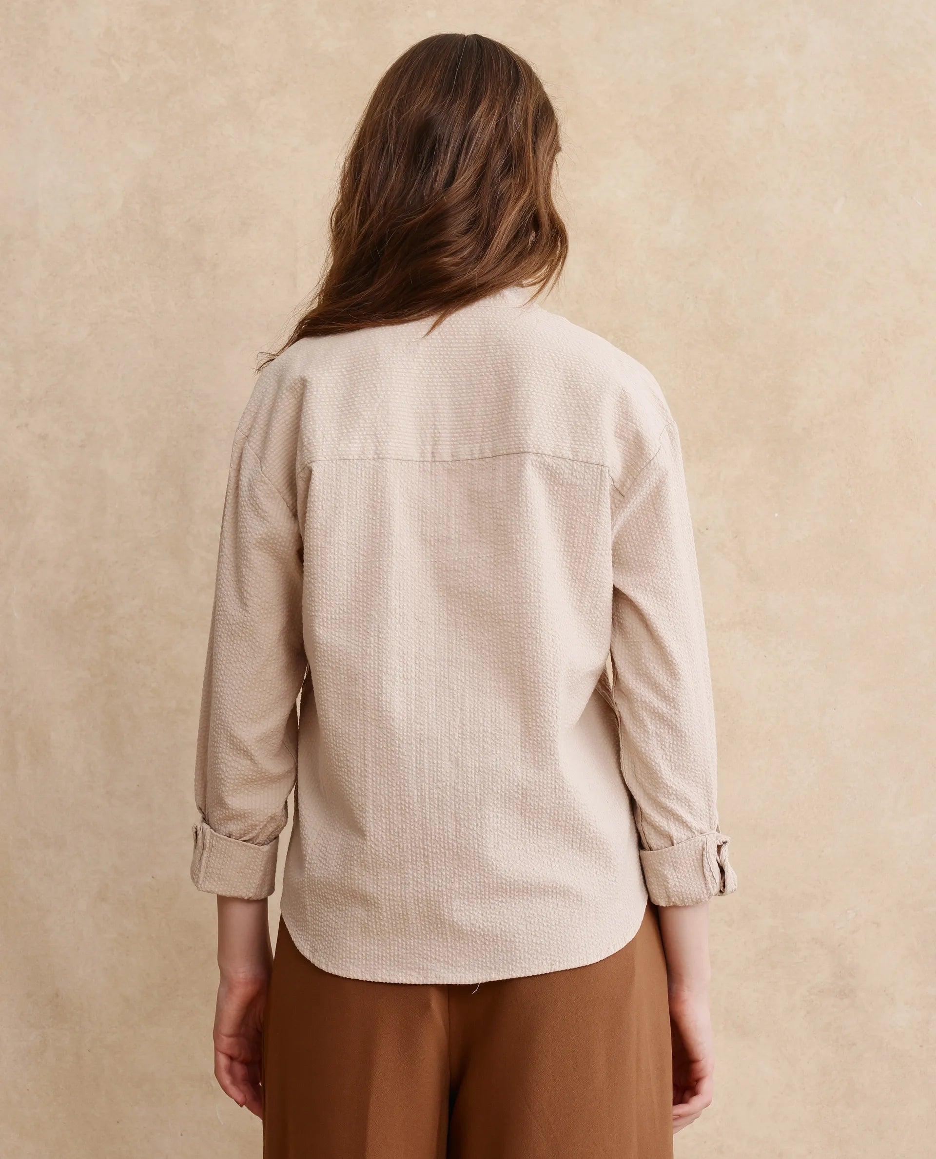 Rareism Women Pipti Beige Cuffed Sleeve Collared Neck Button Closure Plain Shirt