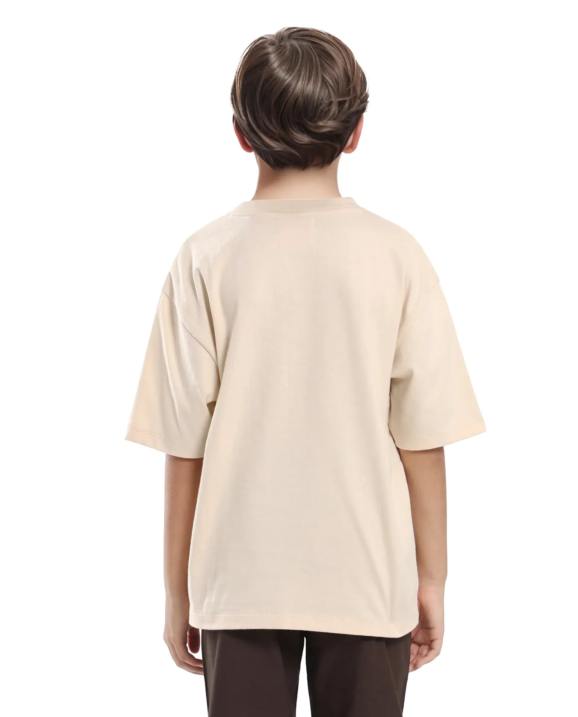 Rare Ones Kids Pixa Light Beige Cotton Graphic Print Slip-On Oversized Fit T-Shirt