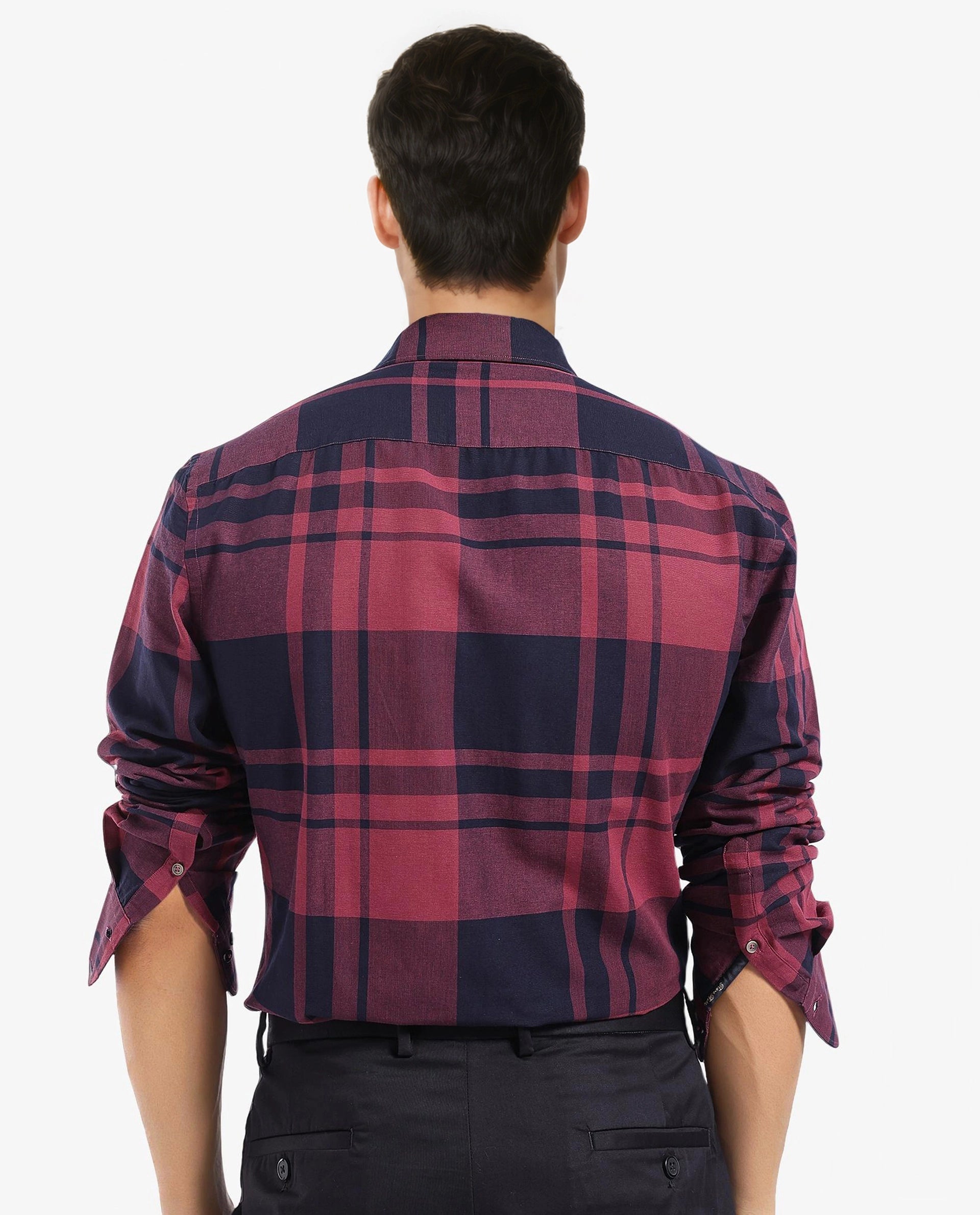 Rare Rabbit Men Planos Maroon Cotton Fabric Full Sleeve Regular Fit Checks Shirt
