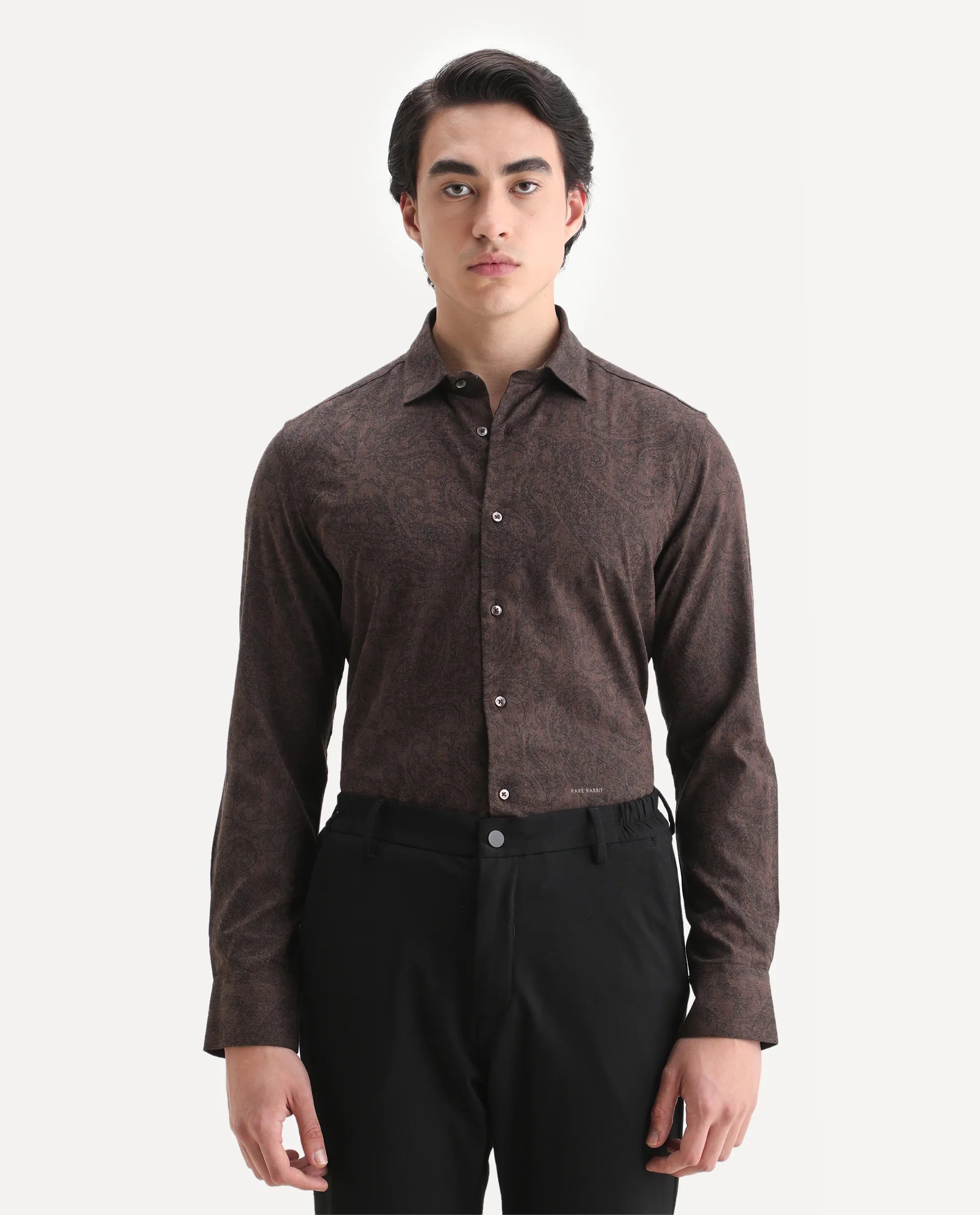 Rare Rabbit Men's Platim Rust Cotton Paisley Print Regular Fit Full Sleeve Collared Shirt