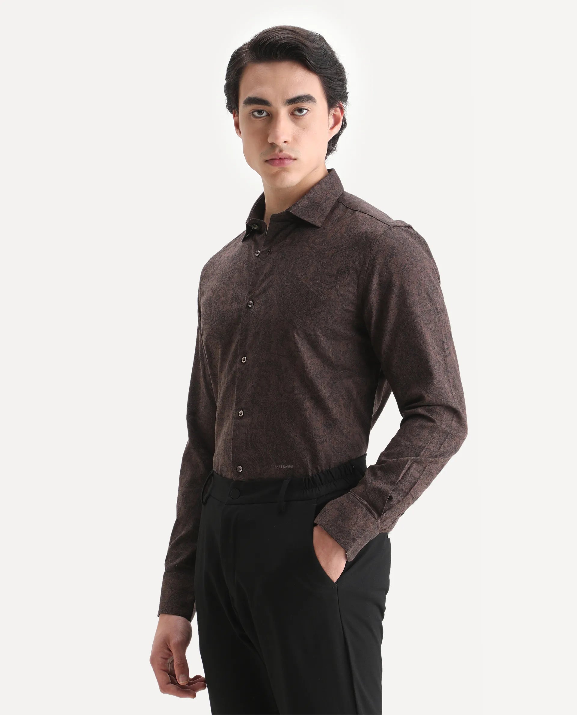 Rare Rabbit Men's Platim Rust Cotton Paisley Print Regular Fit Full Sleeve Collared Shirt