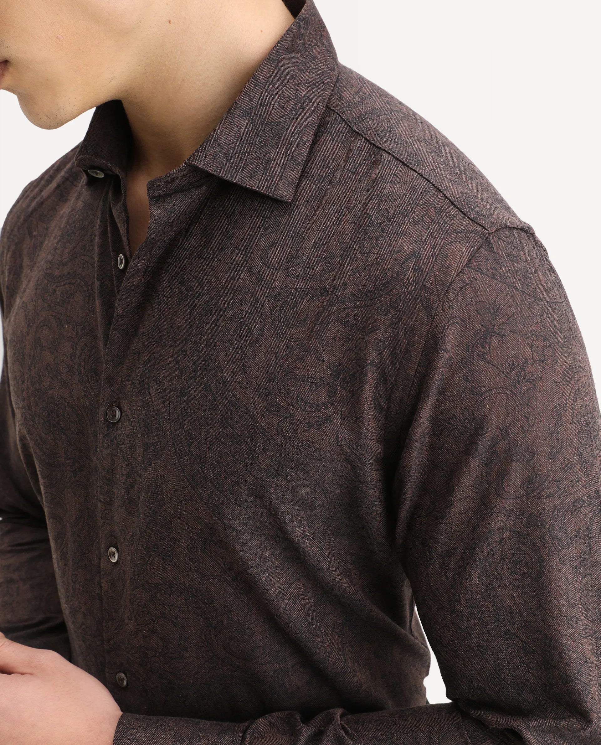 Rare Rabbit Men's Platim Rust Cotton Paisley Print Regular Fit Full Sleeve Collared Shirt